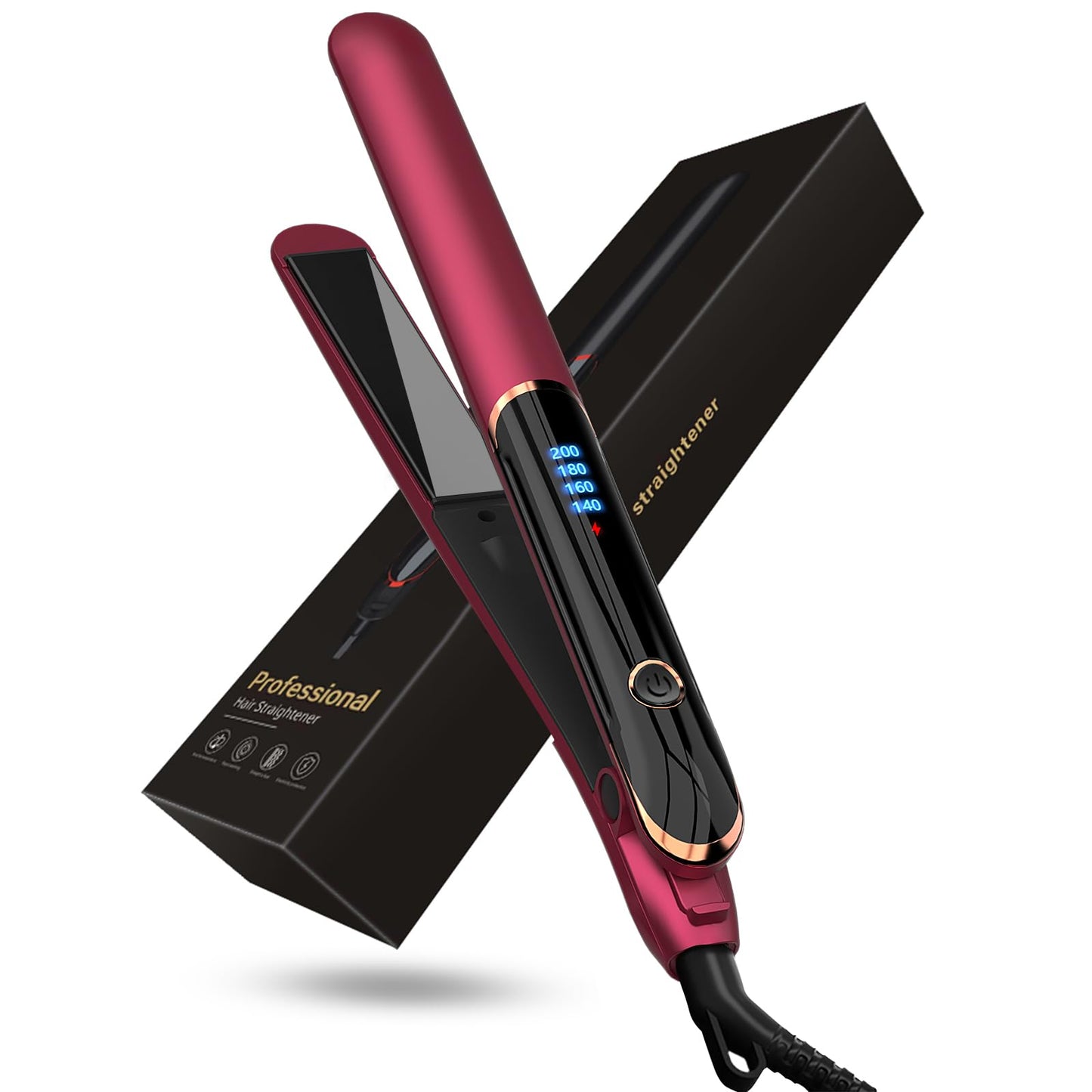 Flat Iron Hair Straightener and Curler 2 in 1 Plancha de Cabello 10s Fast Heat Up Flat Iron with Clear LCD Display Professional Ceramic Coating for Shinier & Smoother Hair,Hair Styling Tool