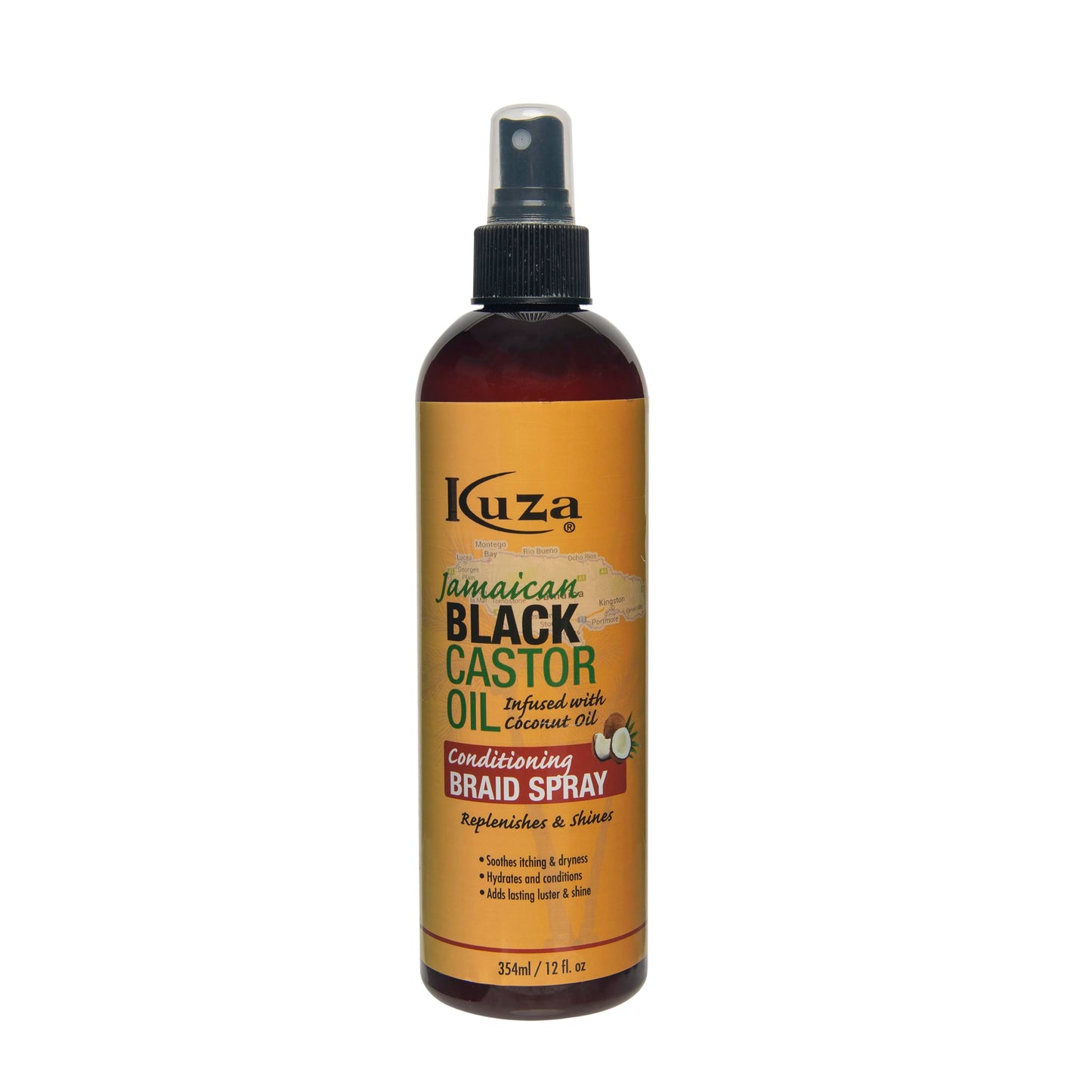 Kuza Jamaican Black Castor Oil Conditioning Braid Spray - Infused with Coconut Oil - for Braids, Locs, Twists and Natural Hair, 12 fl oz