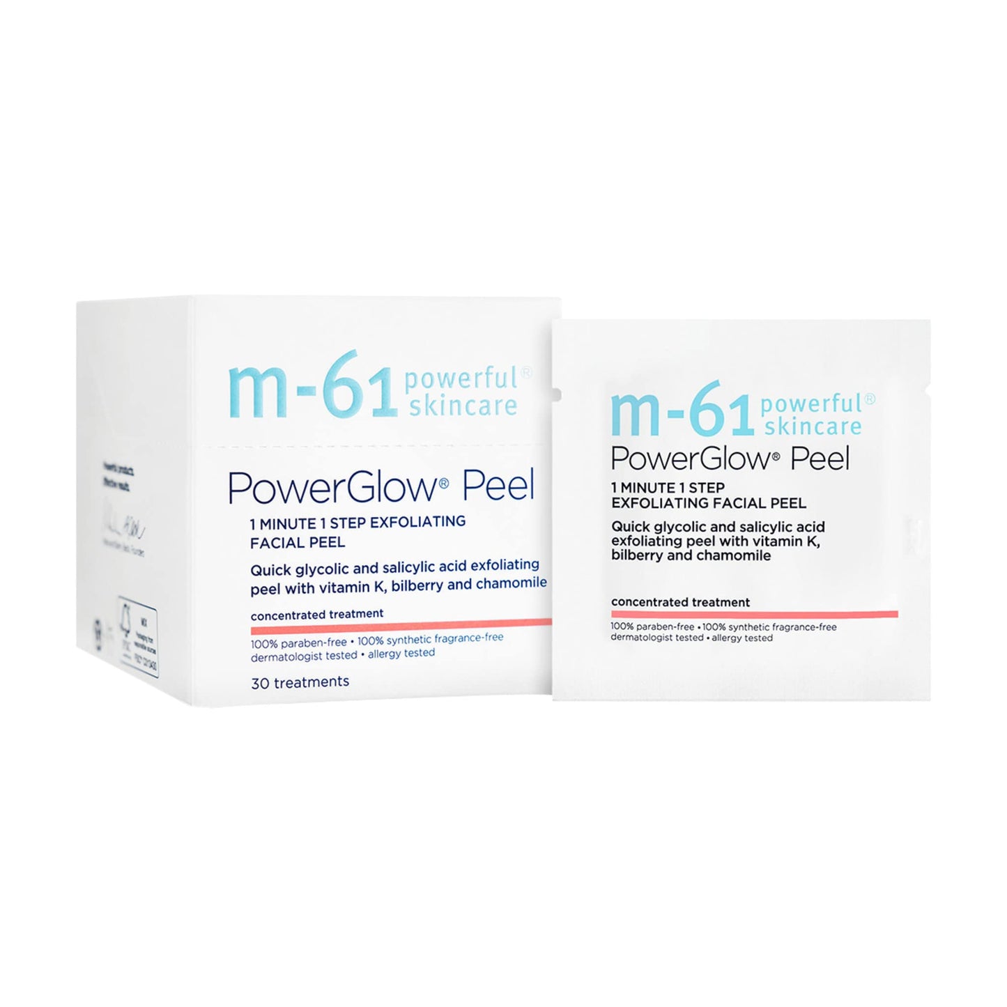 m-61 PowerGlow Peel | Exfoliating Facial Peel Pad With Glycolic and Salicylic Acid. 1 Minute, 1 Step, 1 Packet.