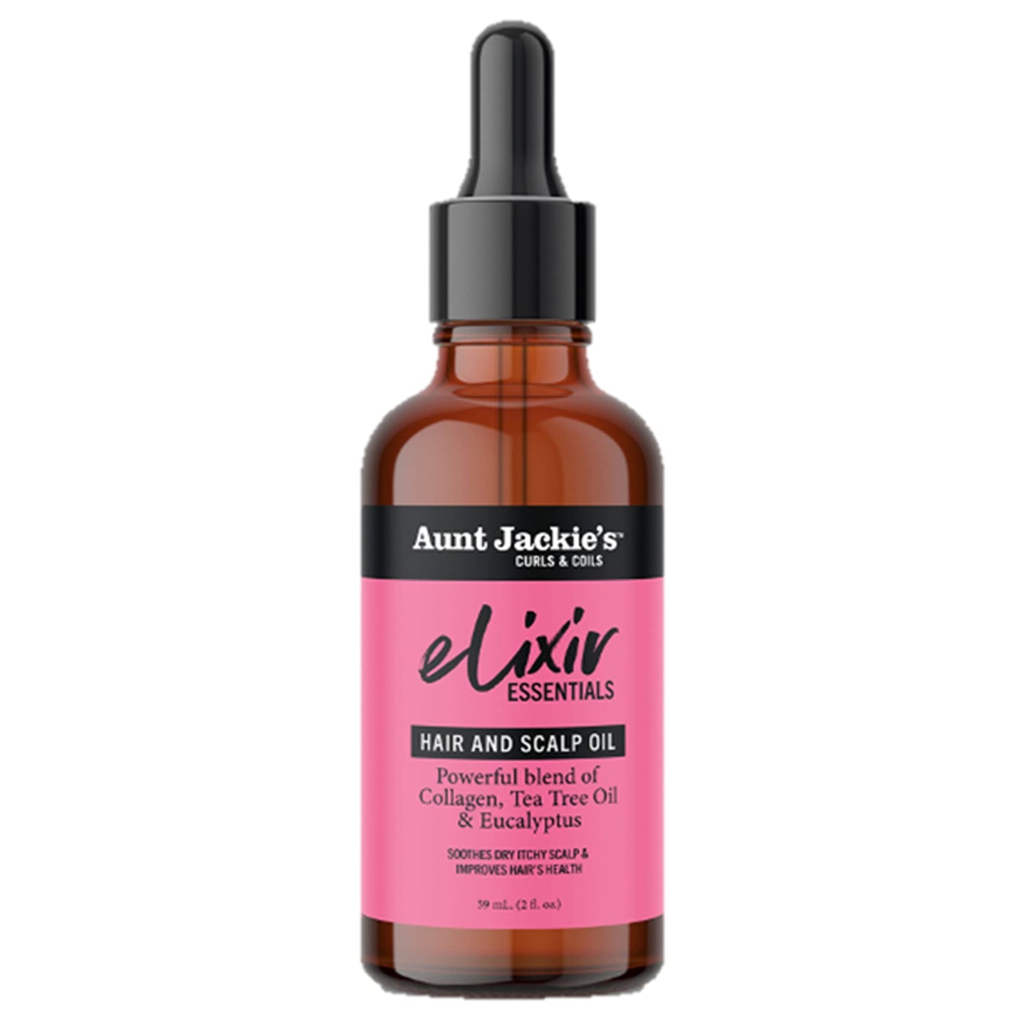 AUNT JACKIE'S Elixir Essentials Hair & Scalp Oil, Collagen, Tea Tree Oil & Eucalyptus, Thickens & Supports Hair Growth, 2 oz