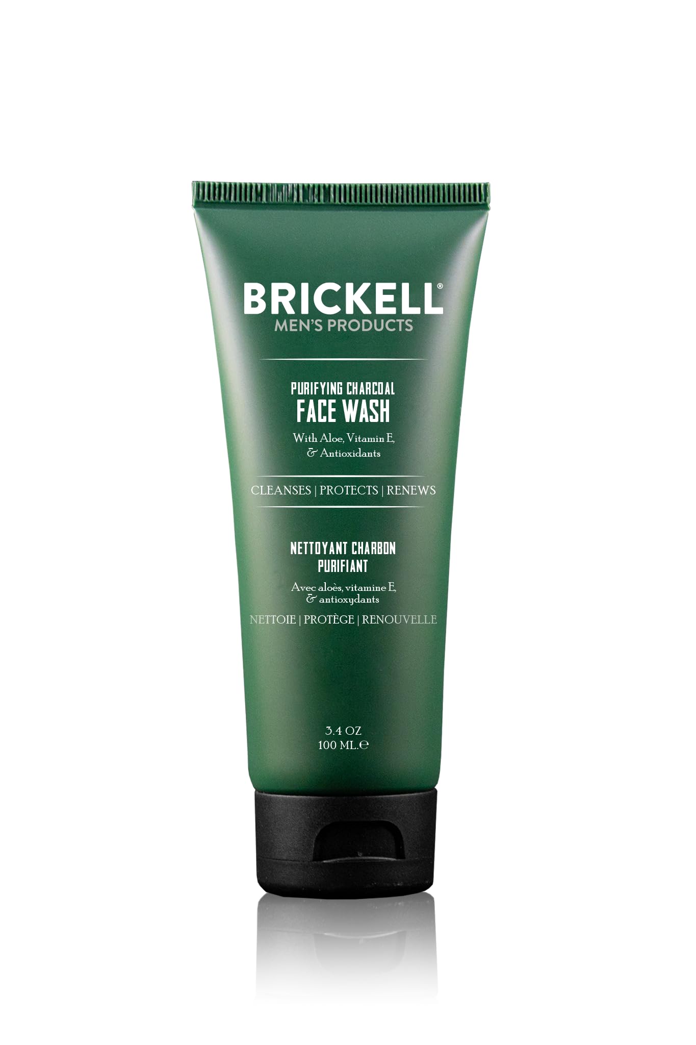 BRICKELL Men's Purifying Charcoal Face Wash for Men, Natural and Organic Daily Facial Cleanser, 3.4 Ounce, Scented Men's Face Cleanser