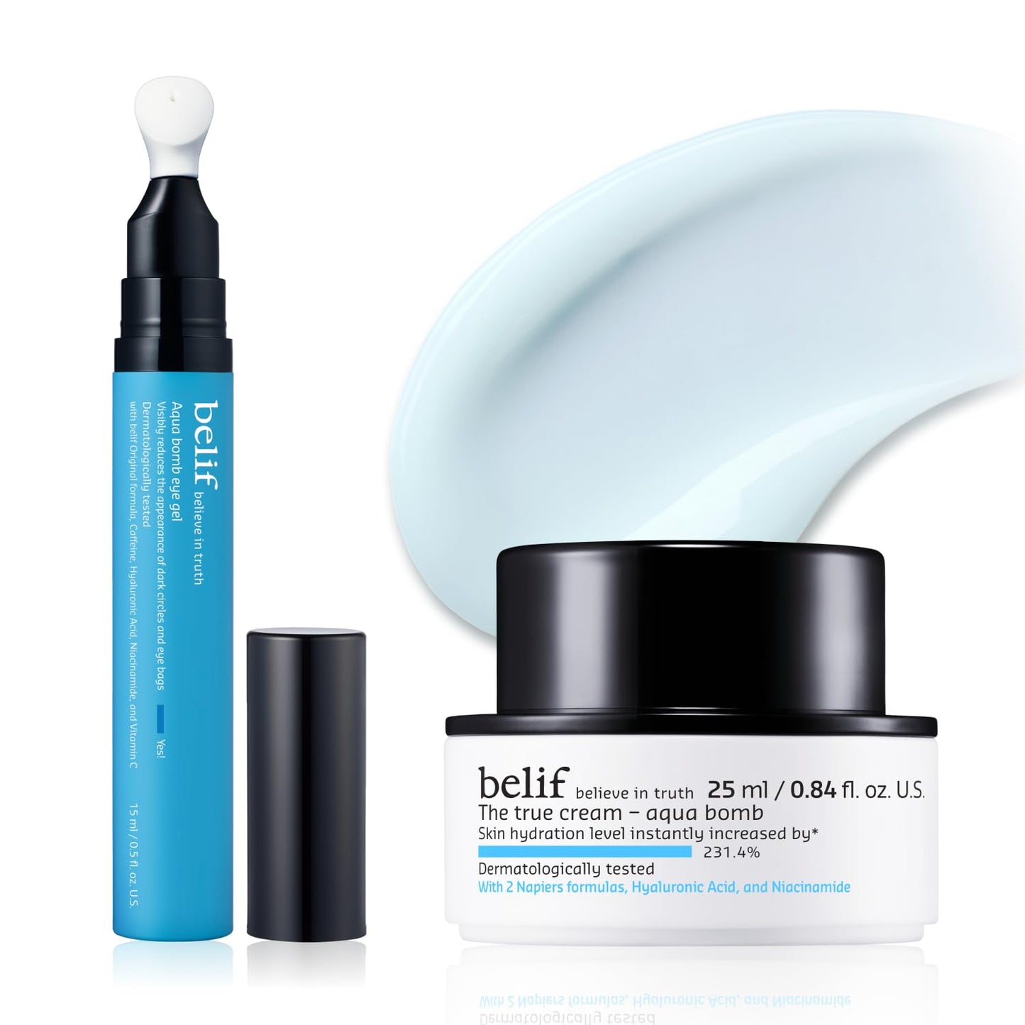 BELIF Awaken & Glow Duo, Caffeine-Infused Eye Gel & Hydrating Moisturizer | Brightening & Plumping Korean Skincare