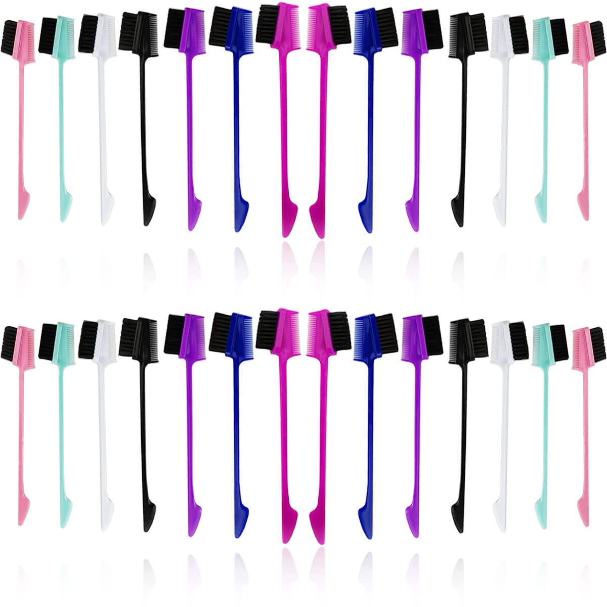 NSBELL 28PCS 3 in 1 Hair Edge Brush Double Sided Hair Comb Pack Smooth Brush Comb Grooming, 7 Colors