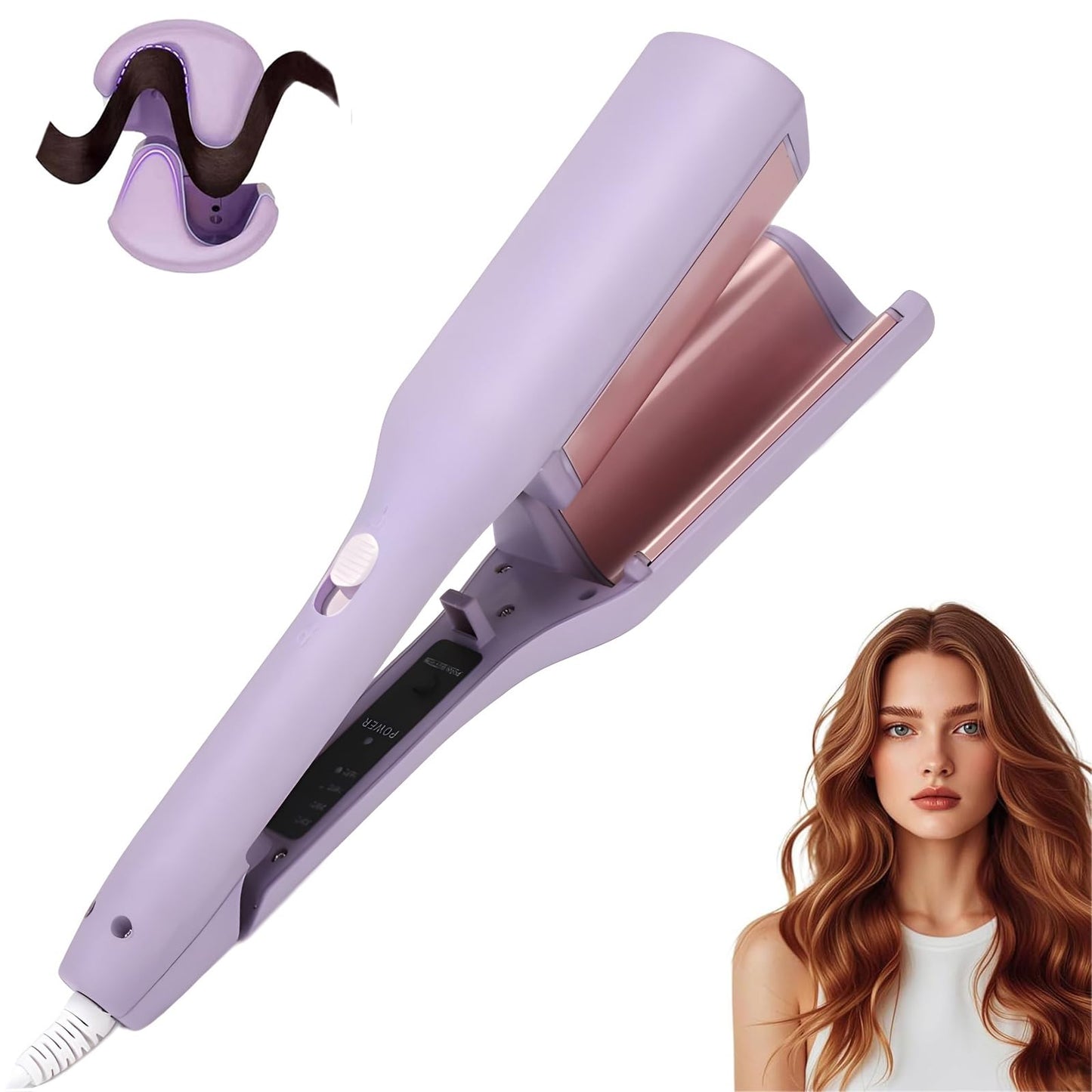 Curluxe French Curls Iron, Curluxe Beach Waves Curling Wand, French Wave Curling Irons, Anti-Scald Crimper Hair Tool for Women, 15-Second Heat-Up, Four Settings, Easy to Use, 1.25 Inch (Purple)