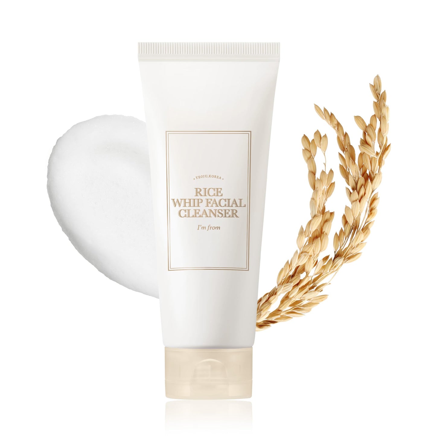 I'm from Rice Whip Facial Cleanser, low-pH Korean Rice Water Face Wash for sensitive, dry skin, Gentle Face Wash for Hydrating & Moisturizing, Creamy Lather, Makeup Remover (5.07 Fl Oz)