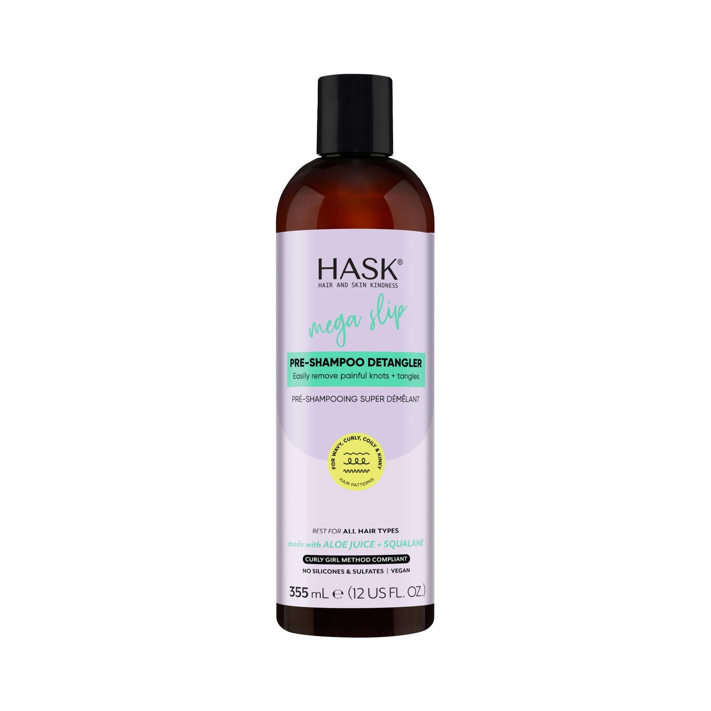 HASK Mega Slip Pre-Shampoo Detangler with Aloe Juice & Squalane for Wavy, Curly, Coily & Kinky Hair, Moisturizes, Adds Slip, Reduces Breakage, Vegan, Sulfate-Free, Cruelty-Free 12 fl oz