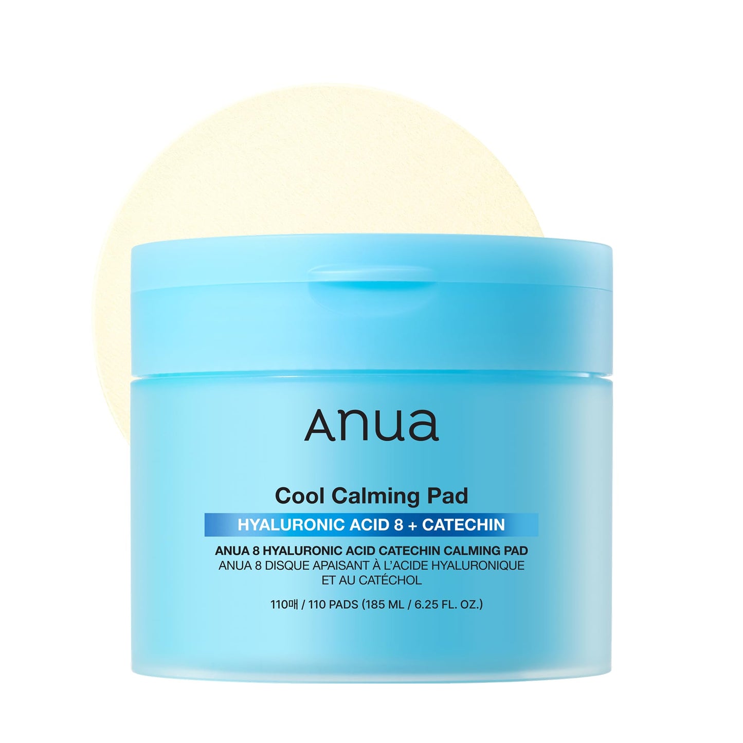 ANUA 8 Hyaluronic Acid Catechin Calming Pad, Pore Care & Cooling Effect with Korean Toner pad, Quick & Easy Hydrating Daily Face Mask, Makeup Prep Routine, Korean Skin Care (185ml,110 Pads)