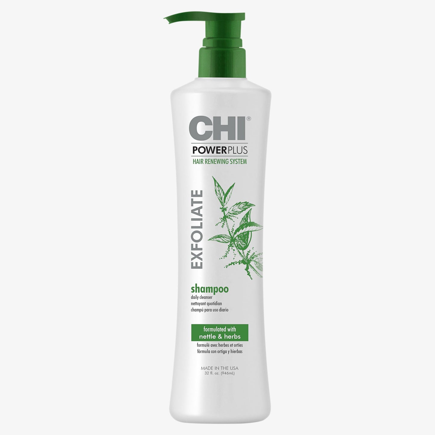 CHI PowerPlus Exfoliating Shampoo, Hair Renewal System For A Healthy Scalp, Delivers Weightless Shine, For Versatile Styling & All Hair Types, 32 Oz