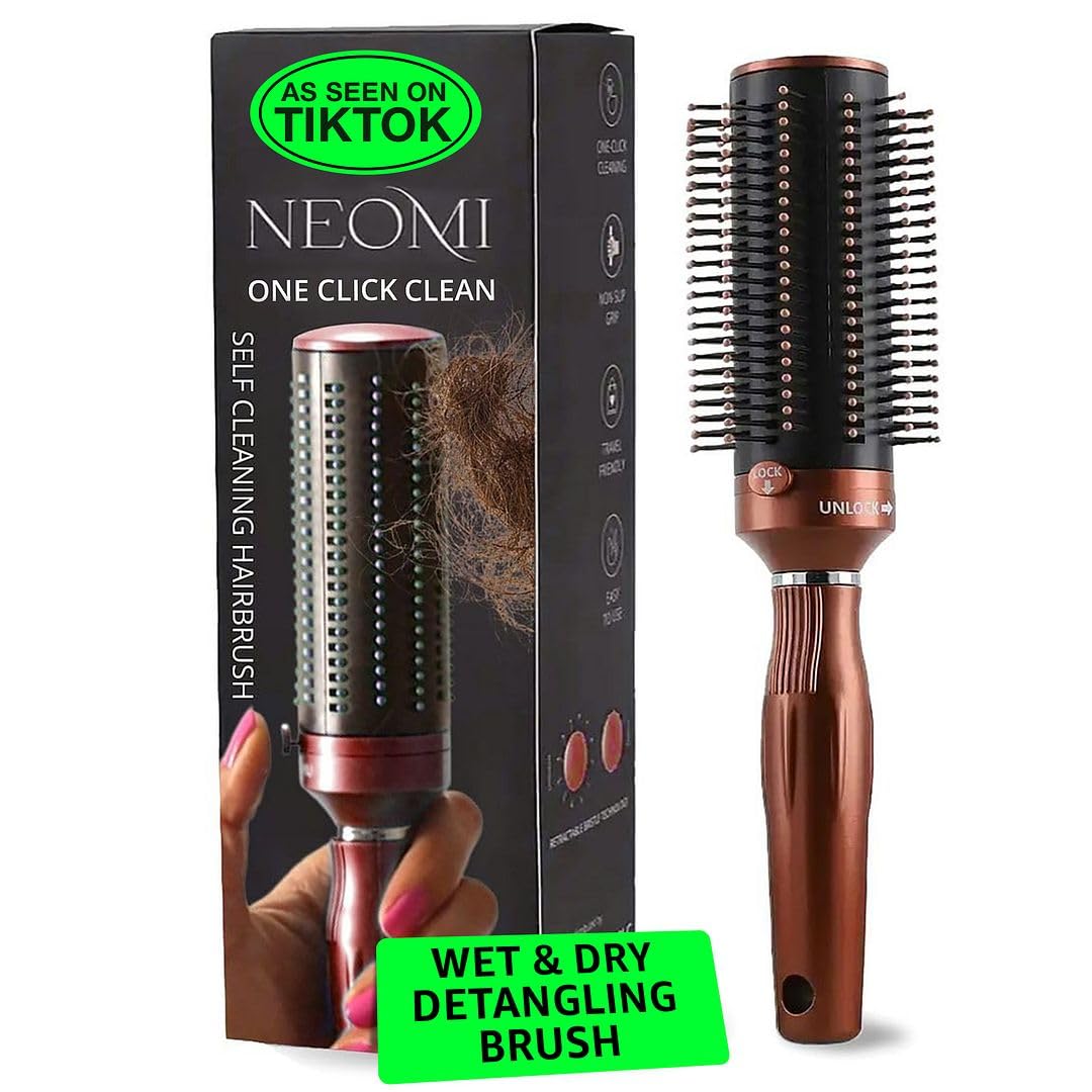 Curly Hair Blow Dryer Brush Self Cleaning Brushes for Women - Detangler Round Brush for Blow Out - Roller Retractable Hairbrush for Wet or Dry Womens and Men Brown Birthday Gifts for Womens