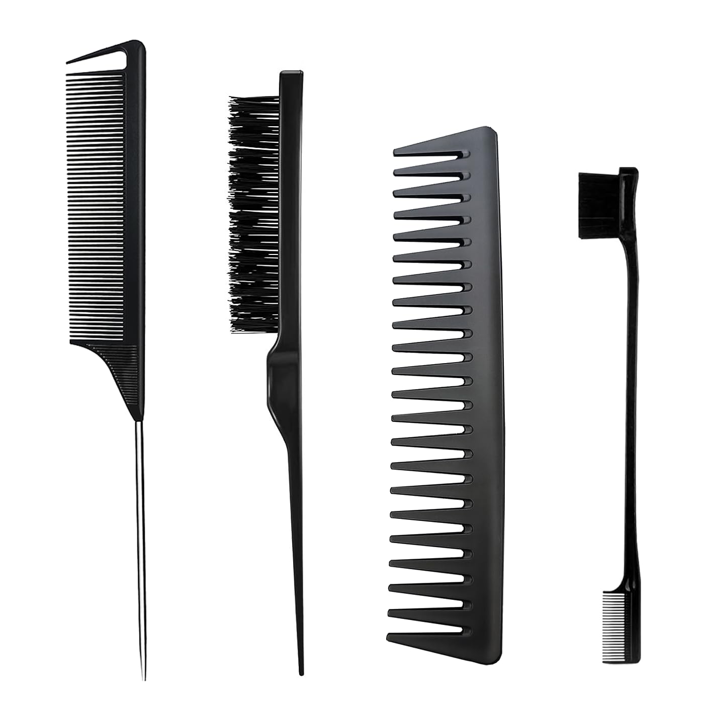 Carbon Fiber Hair Comb Set, 3 PCS, Hair Styling Tools with Teasing Brush for Women Girls Kids Braiding Backcombing Styling (Black)