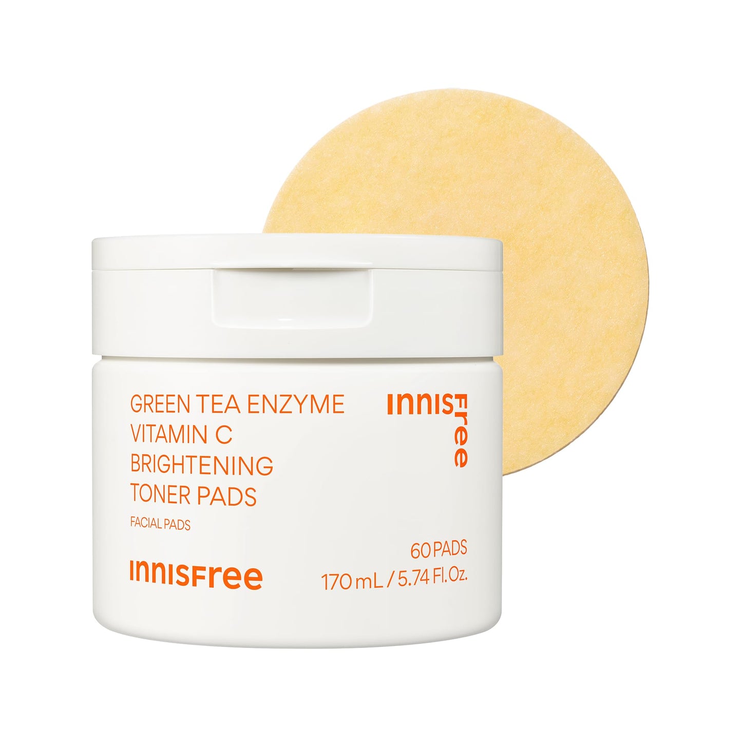 INNISFREE Green Tea Enzyme Vitamin C Toner Pads, Korean Brightening Face Pads for Dark Spots, Radiance, and Even Skin Tone