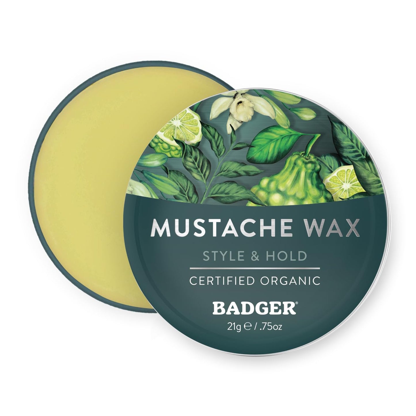 Badger Mustache Wax, Medium Hold, Light Masculine Scent, Easy to Apply, Certified Organic Versatile Moustache & Beard Wax, .75 oz Tin