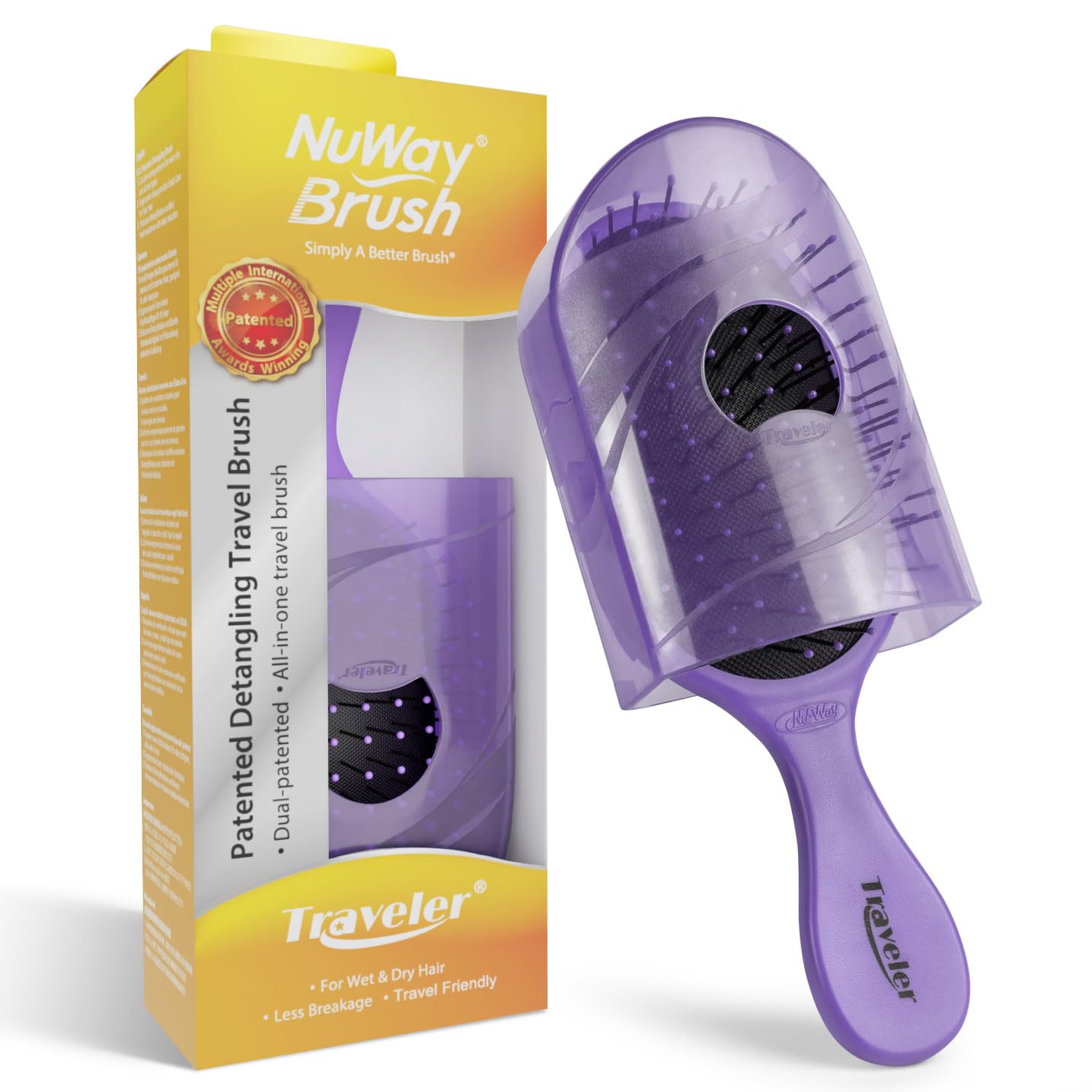 NuWay 4HAIR Traveler U.S. and International Patented Travel Brush (Lavender)