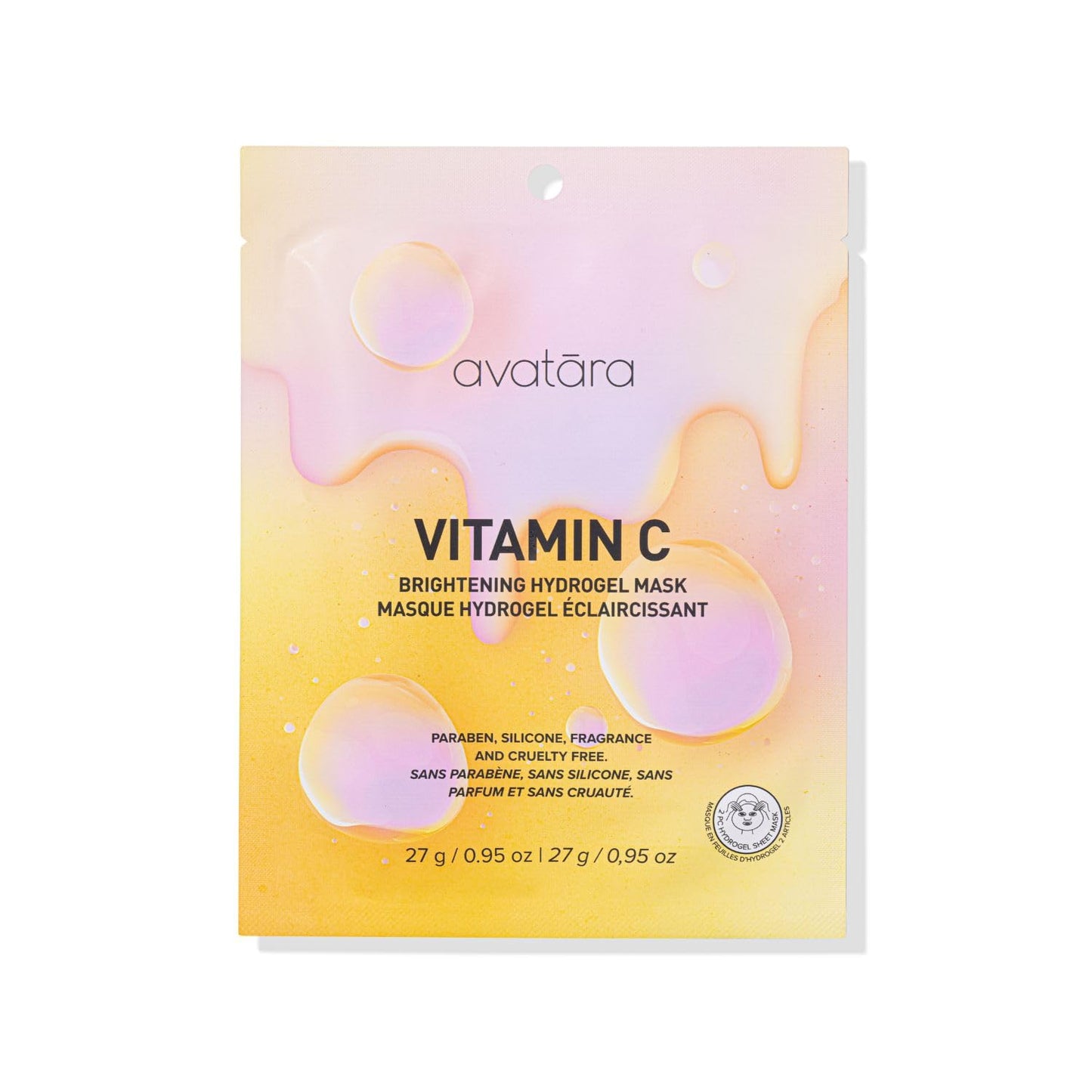 Avatara Vitamin C Hydrogel Mask, 2-Piece Cooling Facial Mask with Vitamin C, Citrus Fruit Extracts & Red Seaweed - Plumping & Brightening Face Mask 27g, 1-Pack