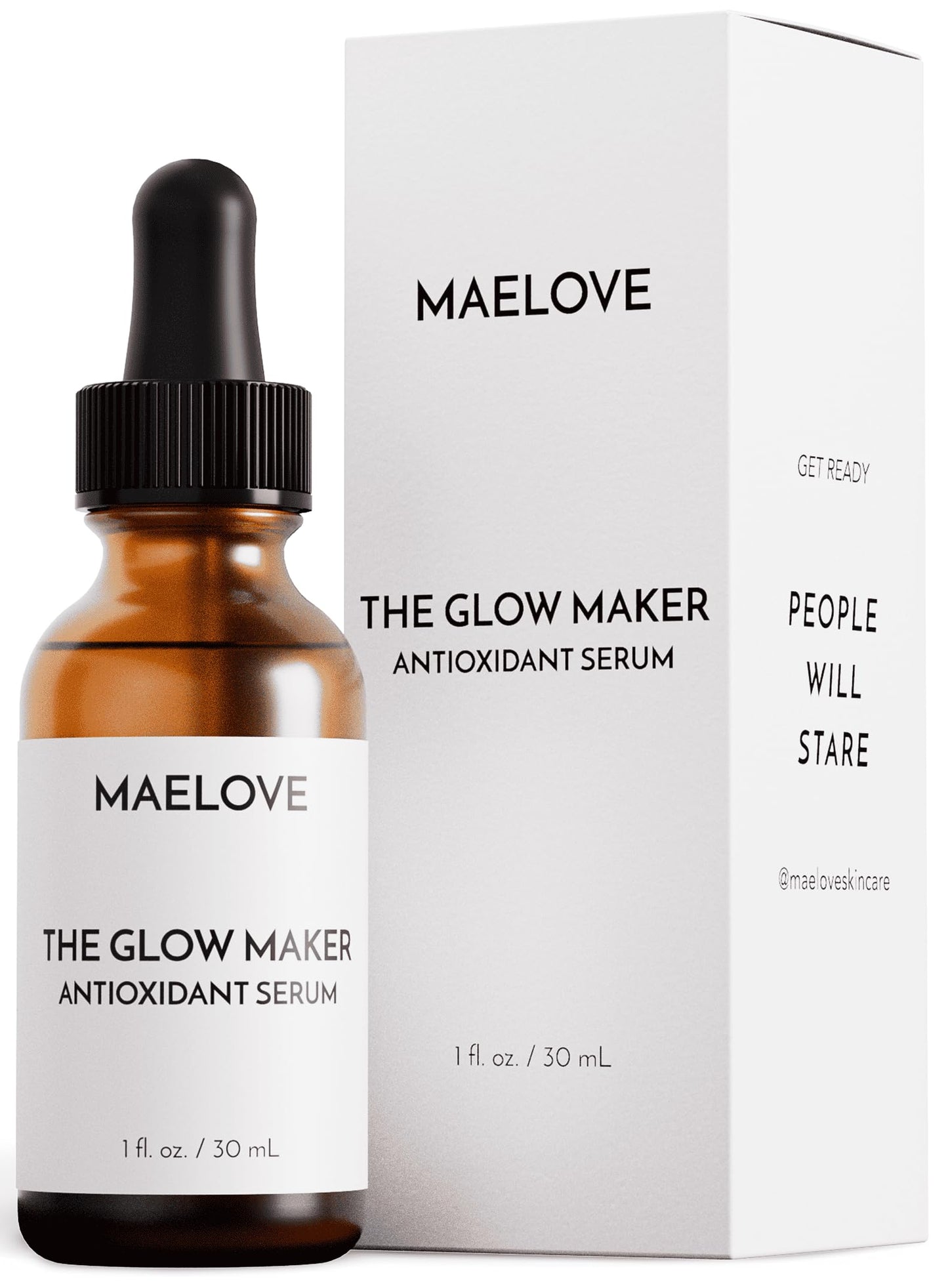 MAELOVE Glow Maker Vitamin C Serum with Vitamin E, Ferulic Acid & Hyaluronic Acid, Award-Winning Brightening and Hydrating Facial Serum, Unscented, 1.0 fl oz