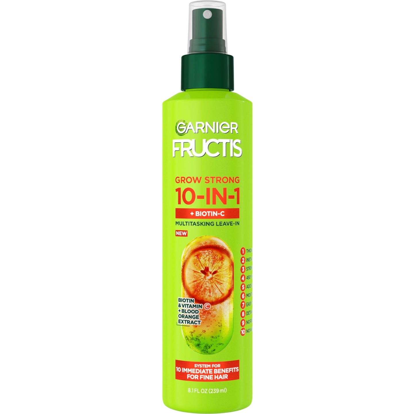 GARNIER Fructis Grow Strong Thickening 10-in-1 Spray, Biotin-C, 8.1 Fl Oz, 1 Count (Packaging May Vary)