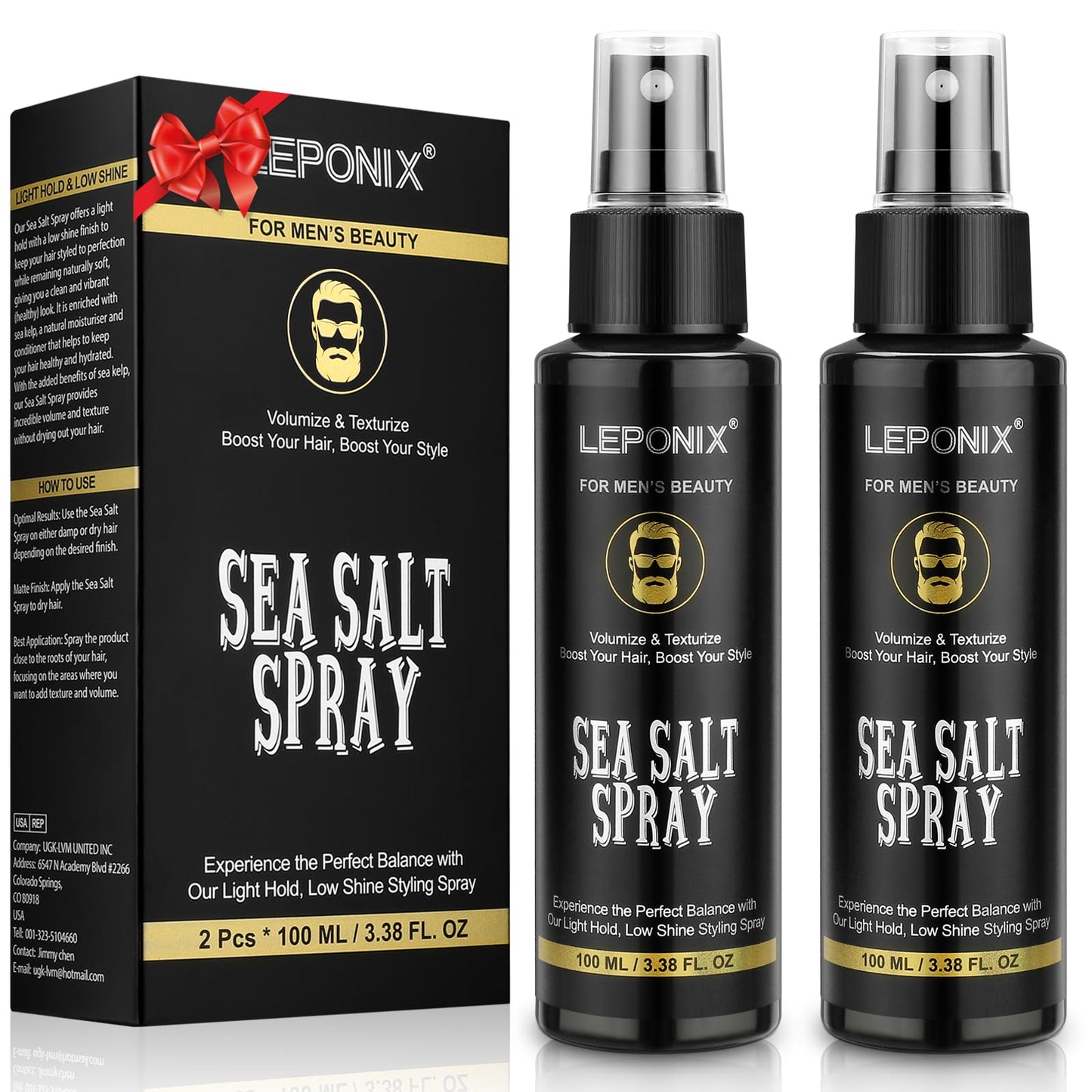 Sea Salt Spray for Men, Sea Salt Spray for Hair, Texturizing & Thickening With Kelp, Aloe Vera & Red Algae Extract, Adds Instant Volume & Light, Beach Waves Styling Product, Travel Hairspray 2x100ml