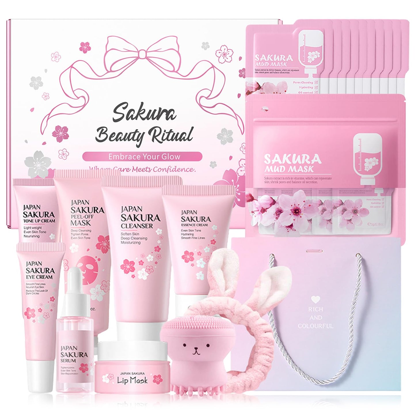 Japan Sakura Skin Care Set For Teen Girls, Skincare For Girls 10-12, Skin Care For Teens 10-12, Japanese Cherry Blossom Girls Skin Care For Kids Age 8-12, Skincare For Kids 30PCS
