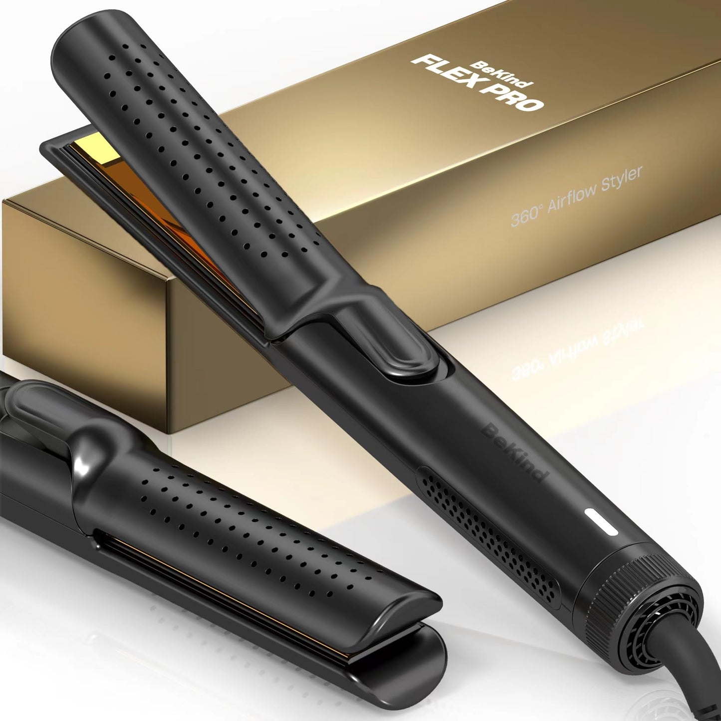 Hair Straightener and Curler 2 in 1 by BeKind Flex, 360¡ Hair Styler Flat Iron for All Styles, Floating Plates Design, Airflex Lower Temp for Better Styling, Gift for Girls and Women (Black)