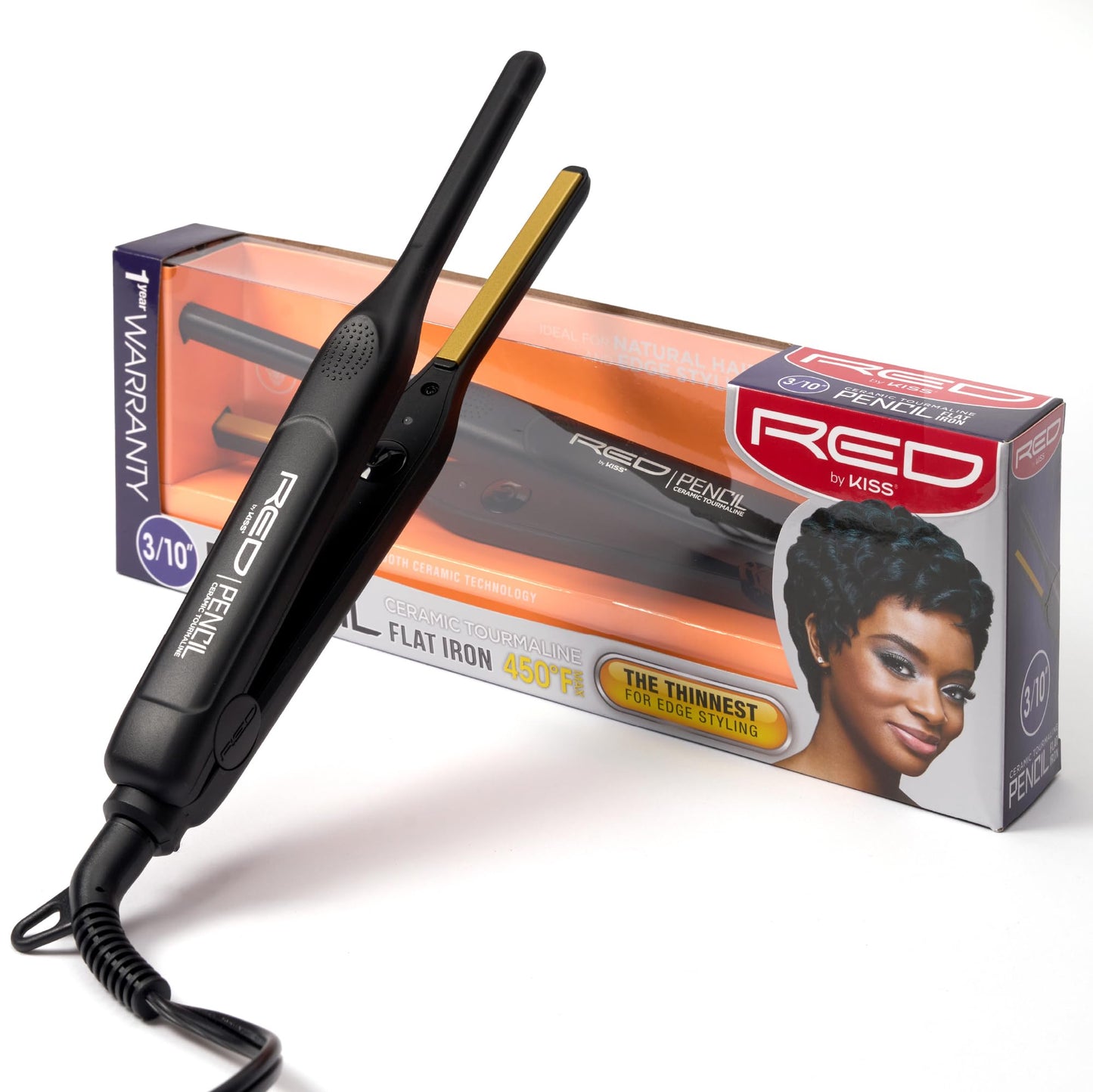 RED by KISS 0.3 Inch Pencil Flat Iron with Ceramic Tourmaline, Hair Straightener for Thin and Short Hair Edge Styling, Even Heat Distribution with Fast Heat Up 450¡ F Max Temperature, Black