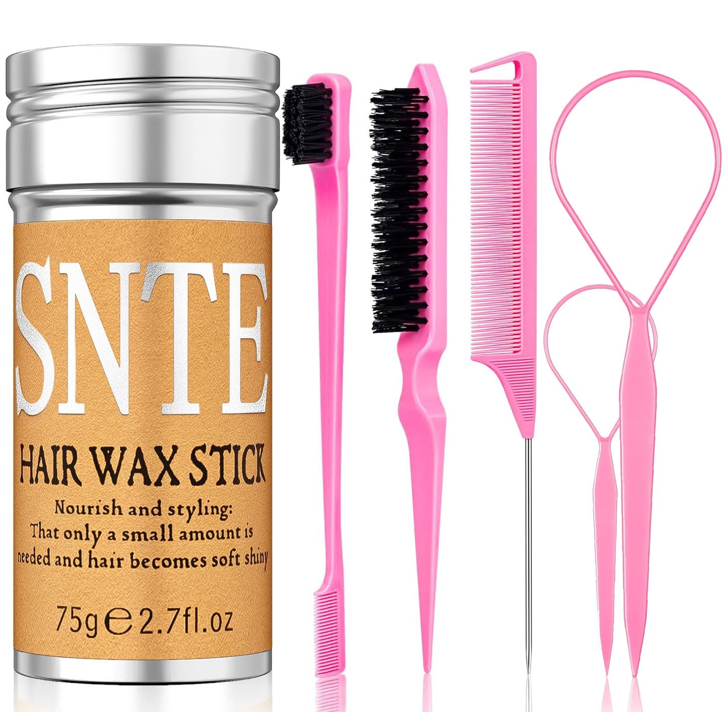 6Pcs Hair Wax Stick Set for Flyaways, Topsy Tail Hair Tools for Women, Teen Girls & Kids, Slick Back Hair Brush, Bun Accessories, Non-greasy Styling Tools Slick Stick, 2.7 Oz