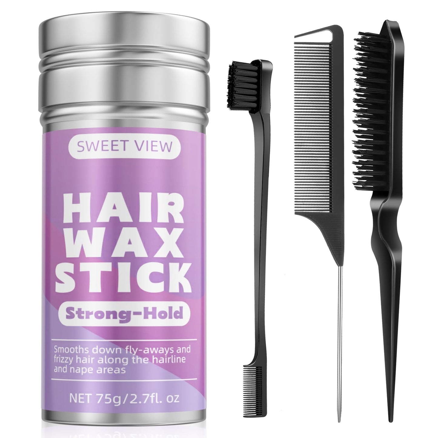 Hair Wax Stick & Slick Back Hair Brush, Flexible Hold Fly Away Hair Tamer, Hair Cream/Gel for Sleek Ponytail,Flyaways,Frizz, Non-Greasy Hair Styling Accessory Pomade/Balm for Toddler, Kid
