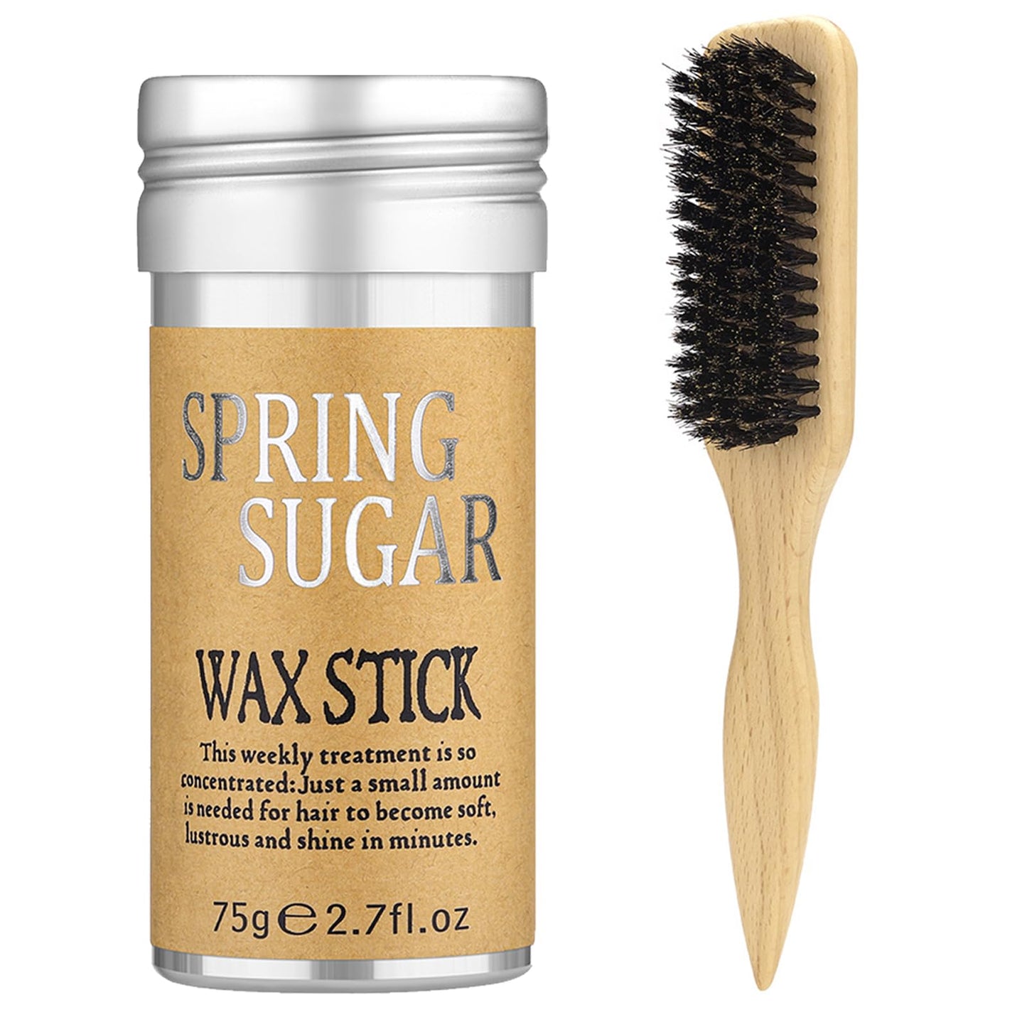 Slick Back Hair Brush & Hair Wax Stick Set for Slick Back Boar Bristle Brush for Sleek, Control, Flyaways & Baby Hairs Wax Stick for Women Sectioning & Parting
