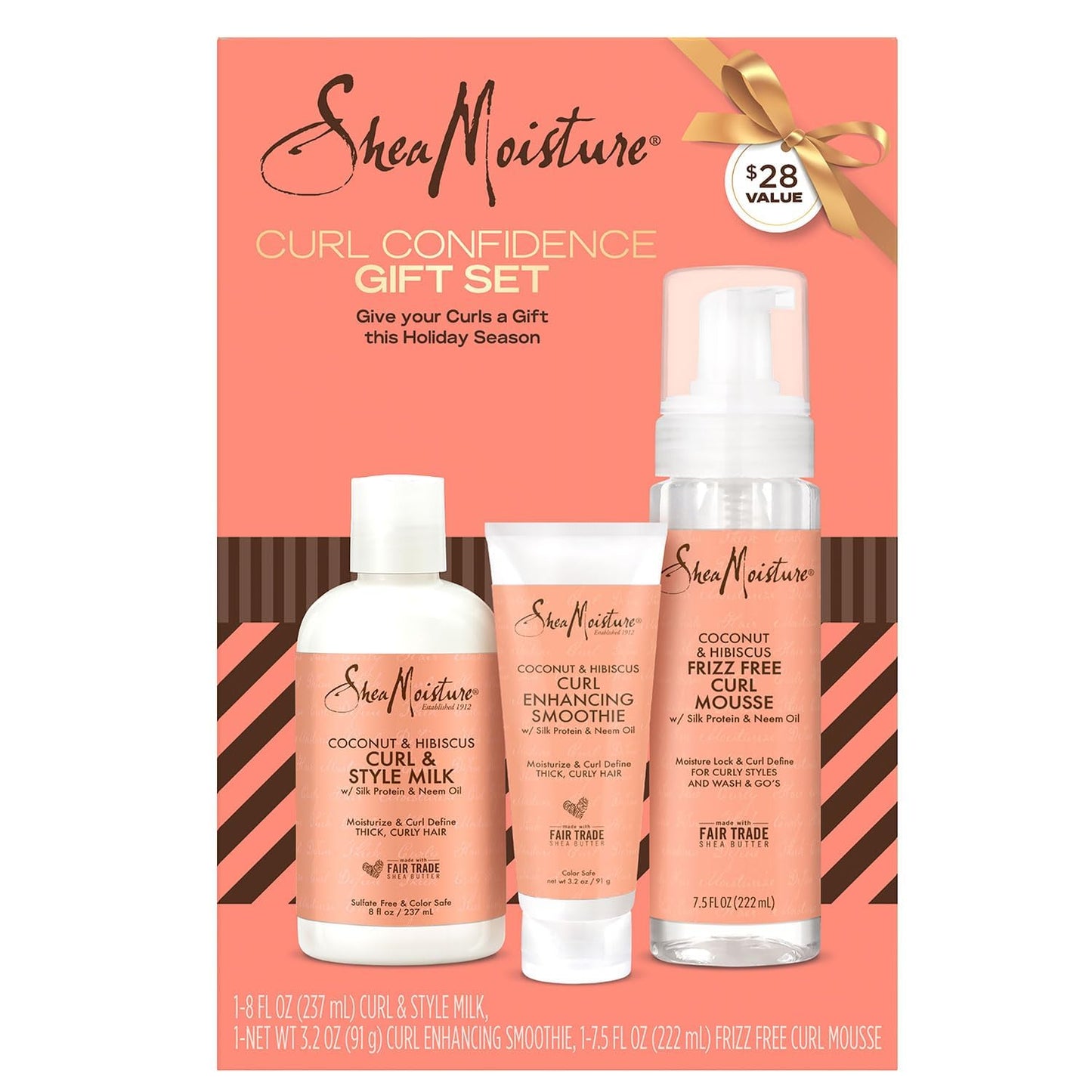 SheaMoisture Coconut & Hibiscus Hair Care Bundle Curl Enhancing Smoothie, Curl & Style Milk + Frizz Free Curl Mousse (3 Piece Set)