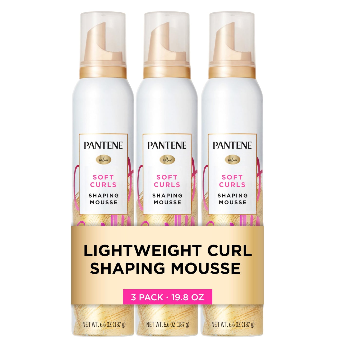 PANTENE Curl Mousse For Curly Hair, Tames Frizz for Soft Touchable Curls, 6.6 Oz Each (Pack of 3)