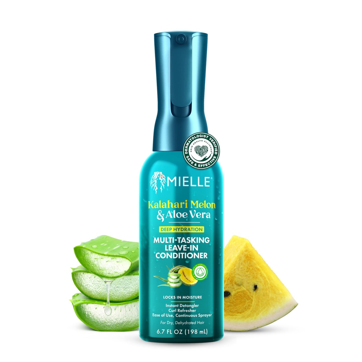 Mielle Kalahari Melon & Aloe Vera Multi-Tasking Leave In Conditioner Spray - 3-in-1 Hair Detangler Spray, Curl Refresher & Moisturizer for Dry, Curly & Textured Hair - Up to 5 Days of Moisture (6.7oz)