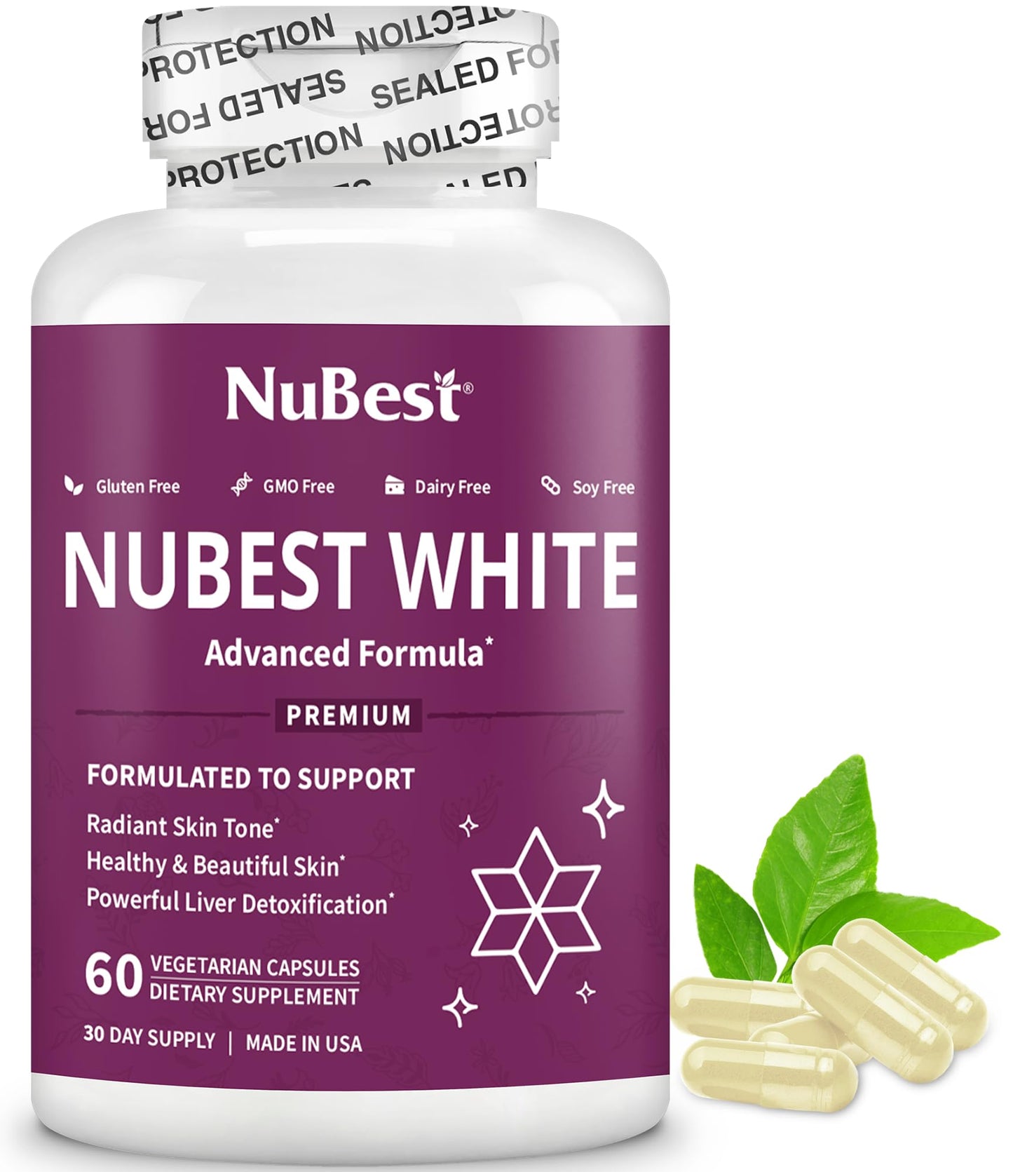 NuBest White - Glutathione 400mg & Milk Thistle Extract - Skin Brightening Supplement - Supports Beautiful and Radiant Skin - Antioxidant & Detoxification - 1 Pack | 1 Months Supply