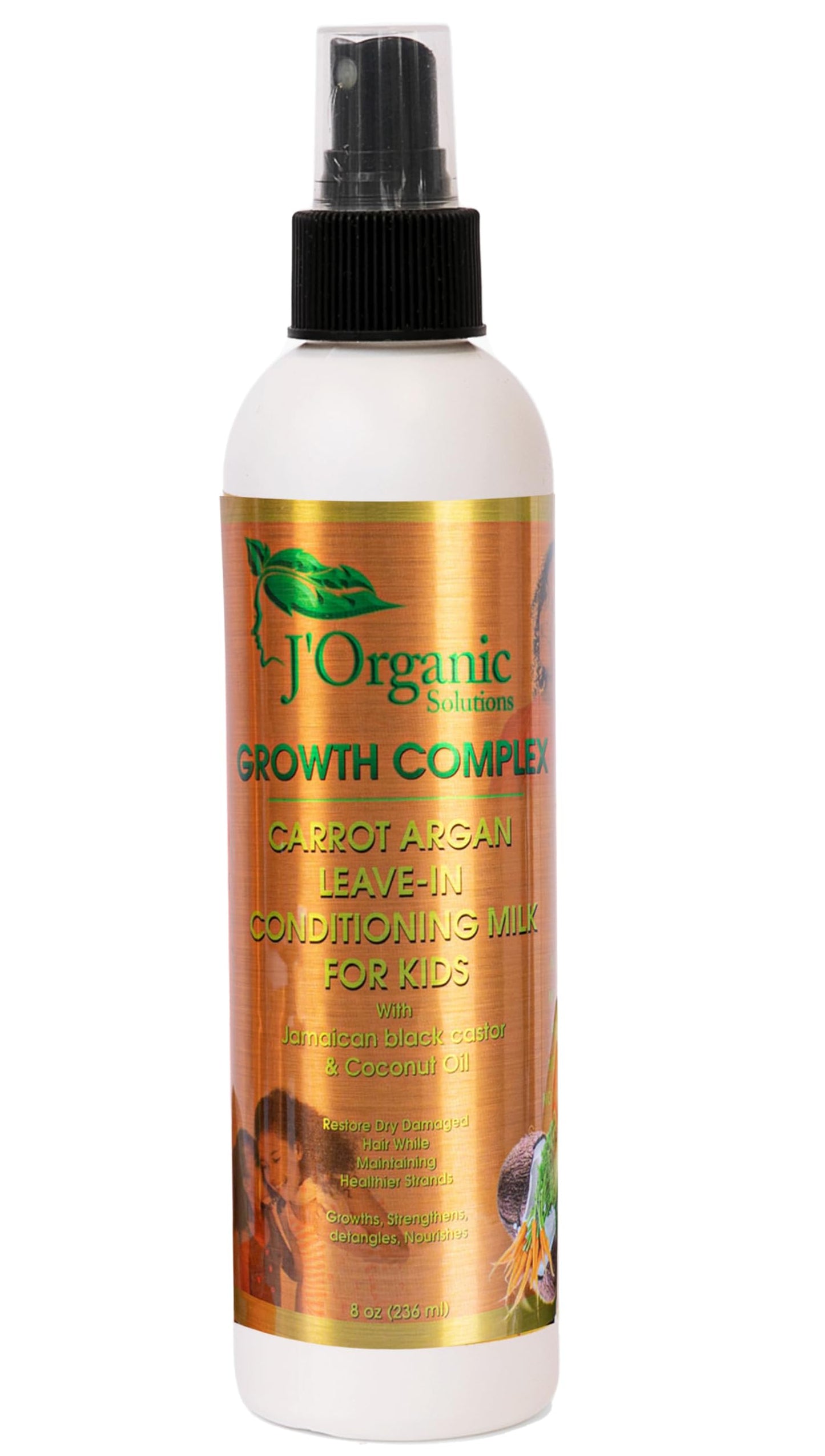 J'Organic Solutions Kids Carrot & Argan Leave-In Detangler with Jamaican Black Castor & Coconut Oils, detangler for curly hair, Revitalize & Sustain Healthy Hair