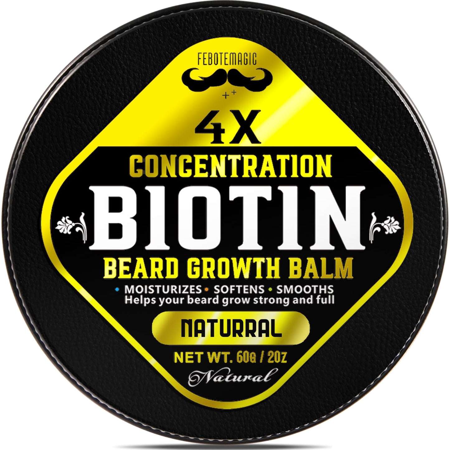 Biotin Beard Growth Balm for Men Conditioning & Thickening Balm with Castor, Shea & Jojoba Oils Non-Greasy, Softens & Nourishes for Fuller, Thicker Facial Hair Unscented 2 oz