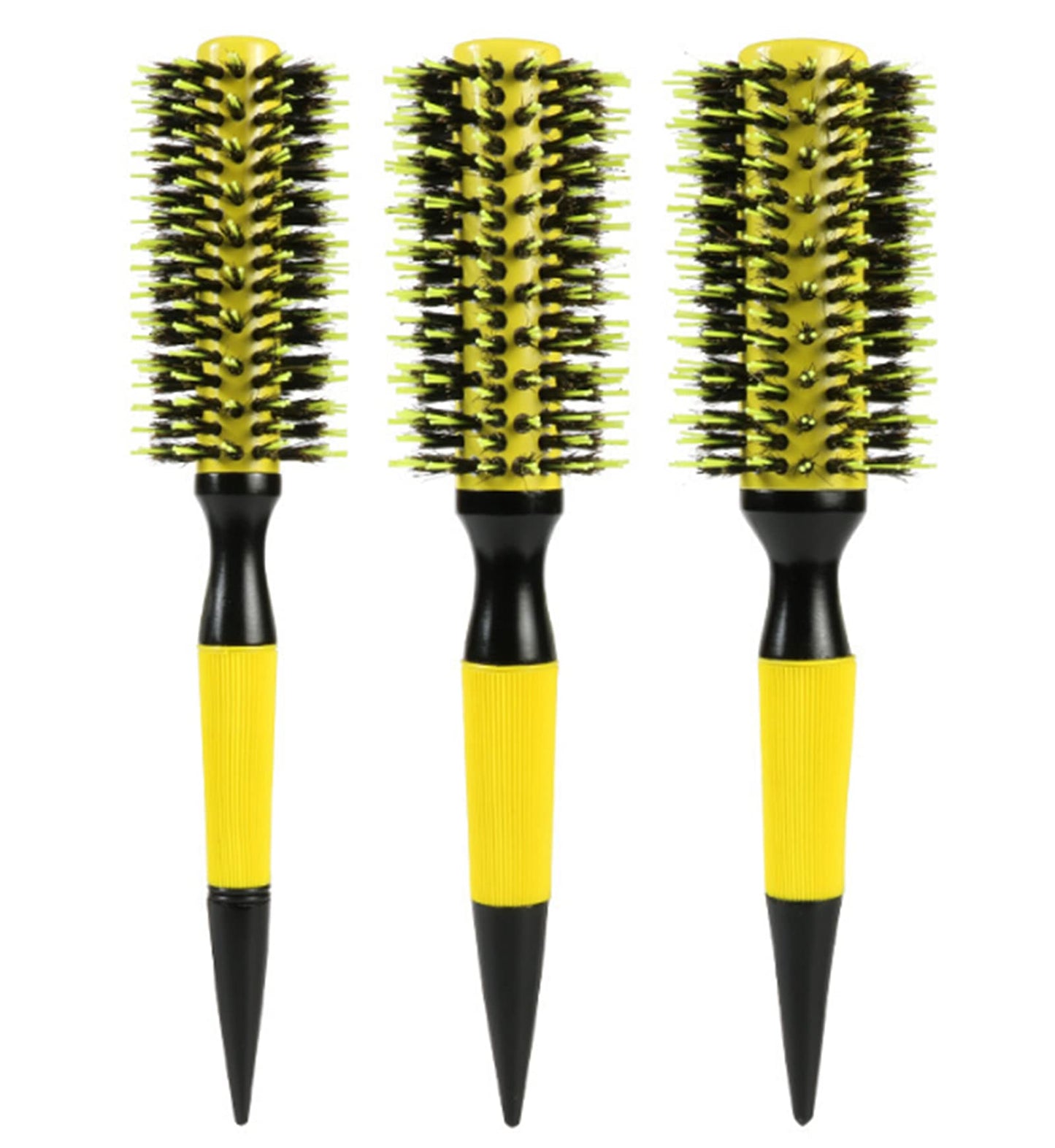 3 in 1 Ceramic & Ionic Bristle Round Barrel Hair Brush Set for Women & Men - Professional Styling, Blow Drying, Curling with Boar Bristle Brush & Scalp Comb (Yellow)