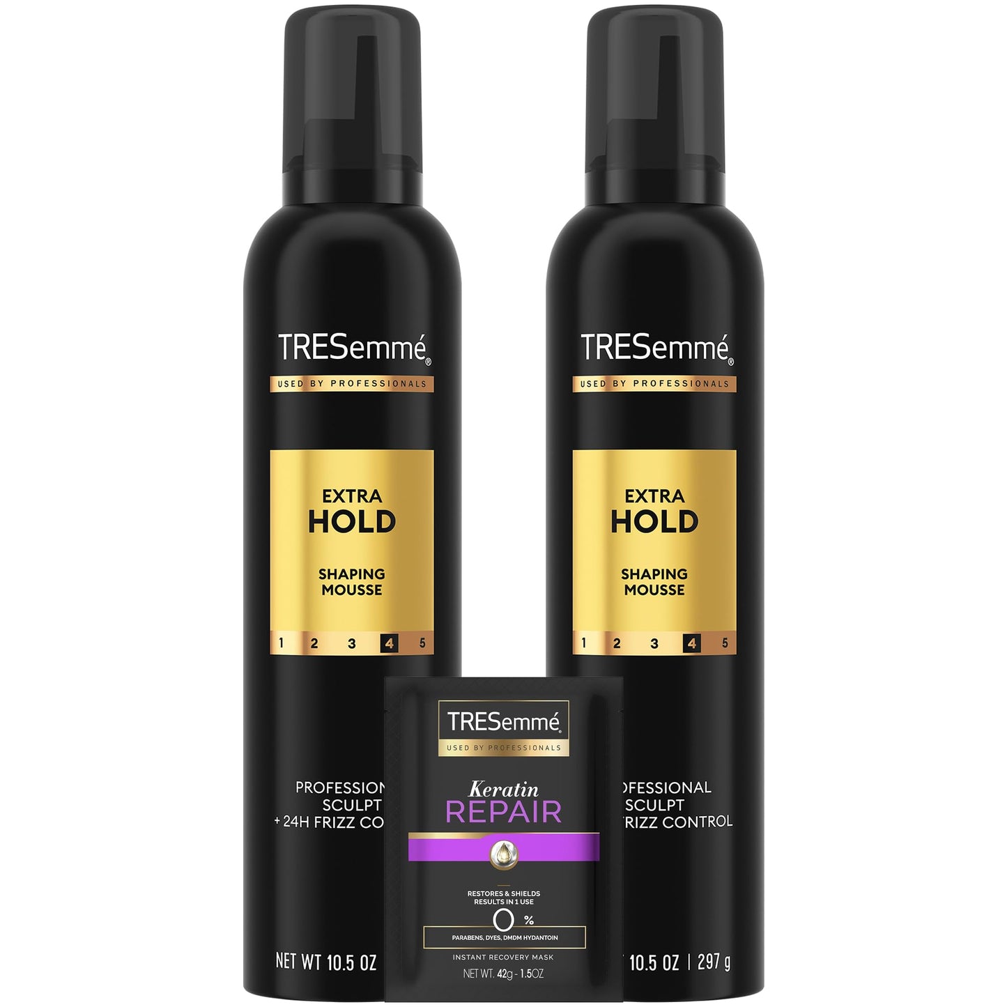 TRESEMME Shaping Mousse, Extra Hold 2-Pack Moisturizing Hair Mousse for Sculpting, 24H Frizz Control + Keratin Mask