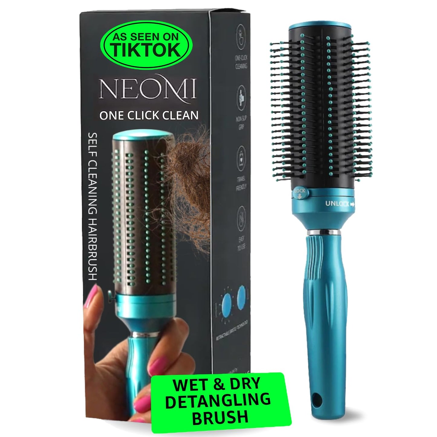 Hair Brushes for Women - Curly Hair Blow Dryer Brush Self Cleaning Detangler Round Brush for Blow Out - Roller Retractable Hairbrush for Wet or Dry Womens and Men Blue Birthday Gifts for Womens