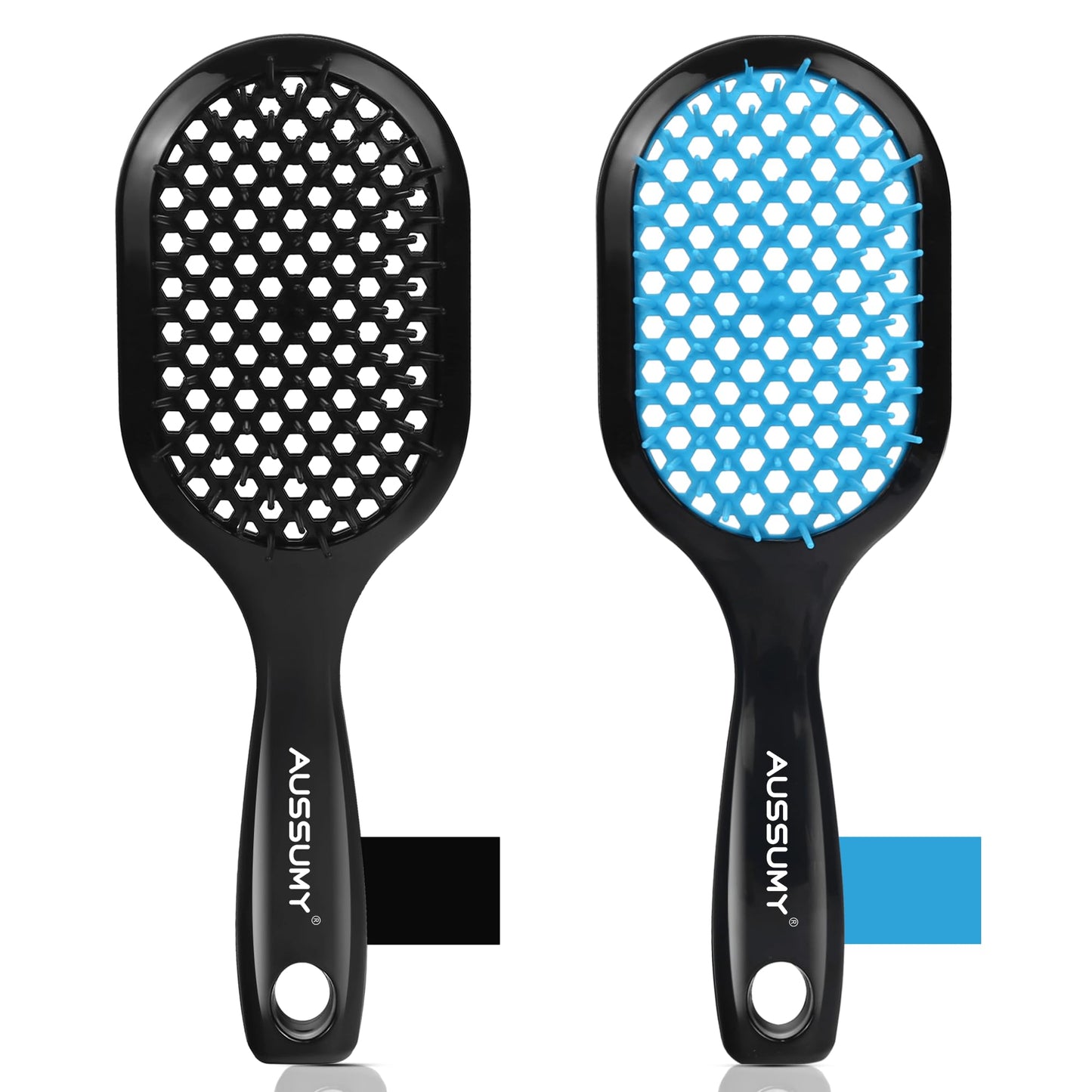 Vented Detangling Hair Brush - 2 Pack Detangler Hairbrush for Effortless Tangle Removal - Ultra-Soft Bristles -For Natural Curly Straight Wet Dry Damaged Hair for Women Men Kids - Black & Blue