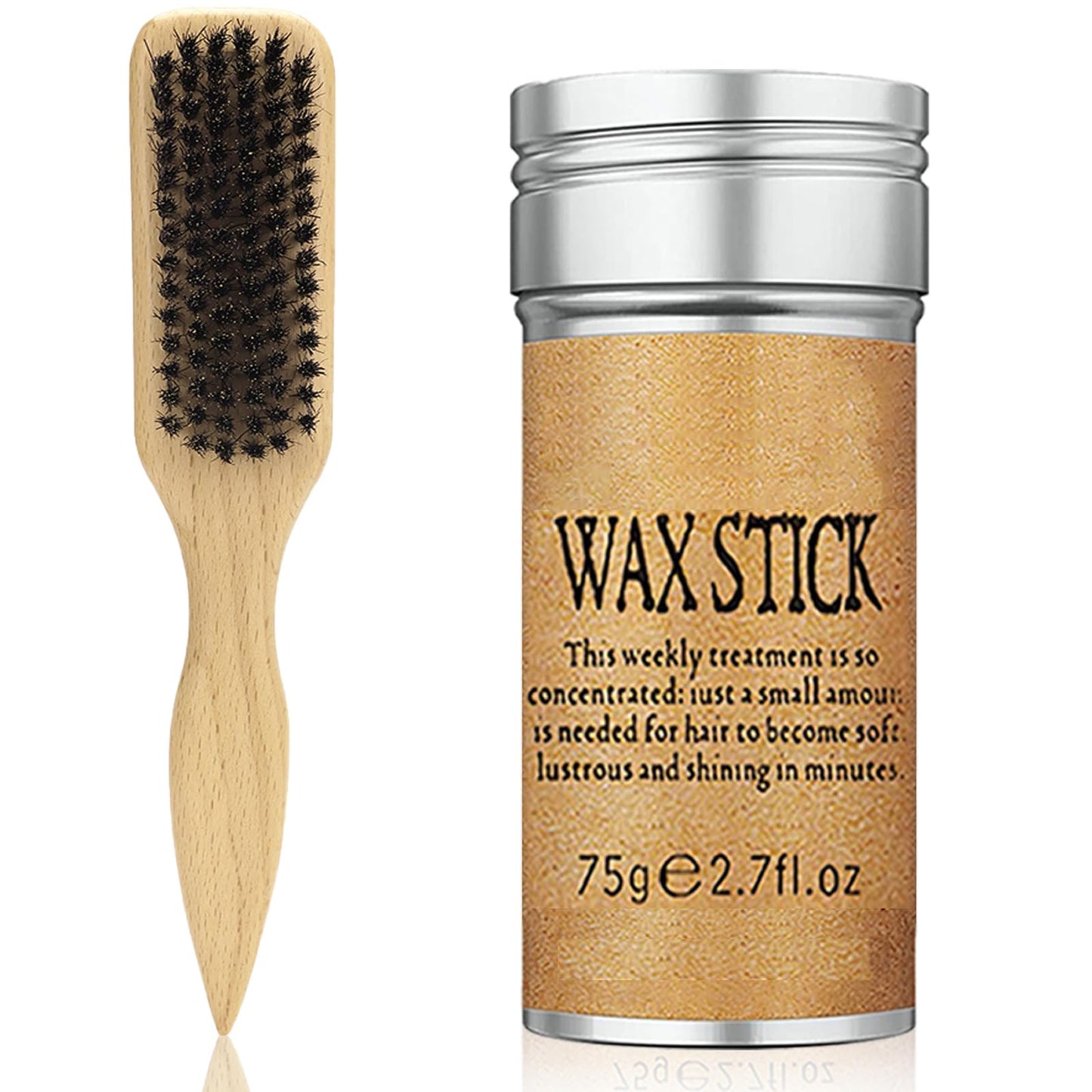 Slick Back Hair Brush & Hair Wax Stick Set Boar Bristle Hair Brush for Slick Back Hair, Taming Flyaways, Baby Hairs Wax Stick for Sleek Ponytail Bun Edge Control Styling