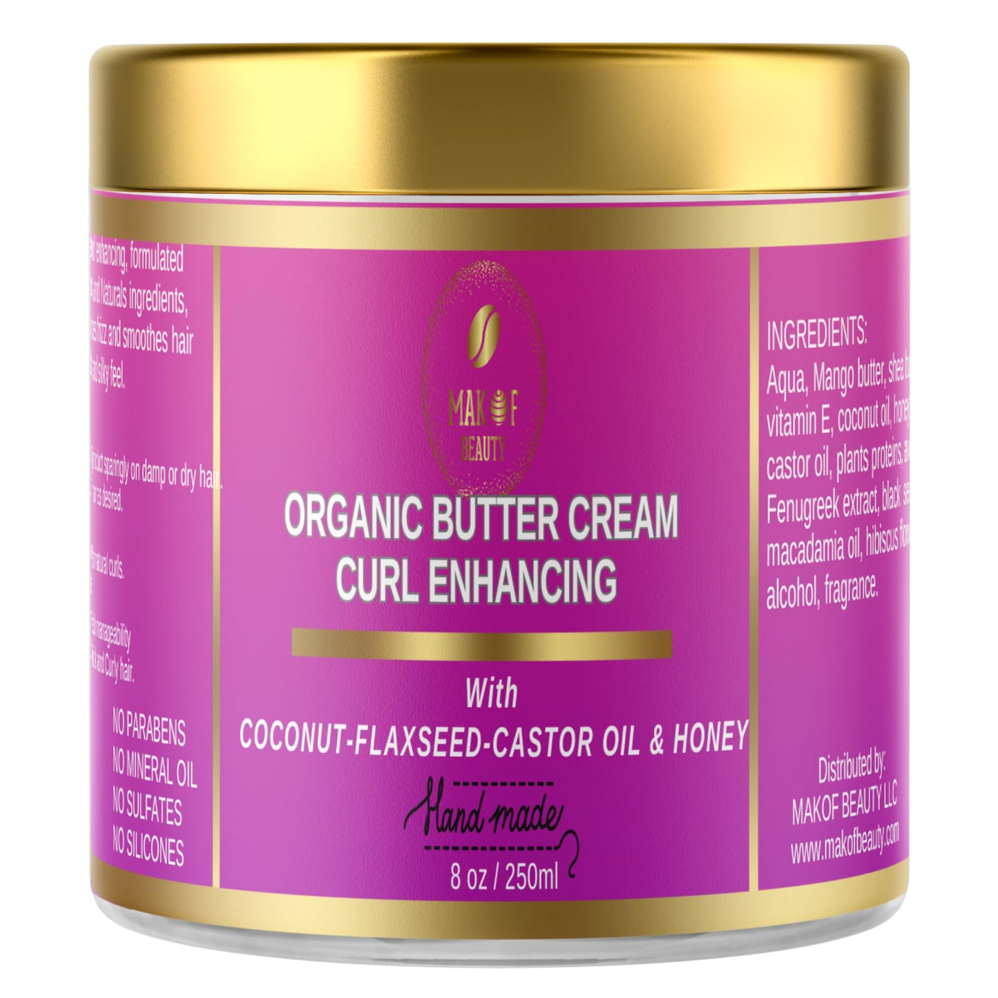 Organic Coconut Curl Enhancing Cream with Flaxseed, Black Castor Oil. Curls Detangler, Moisture-rich, Curl Revival Cream. Anti-Frizz, Defines All Curl Types & textures. Sulfate & Parabens free. 8 oz