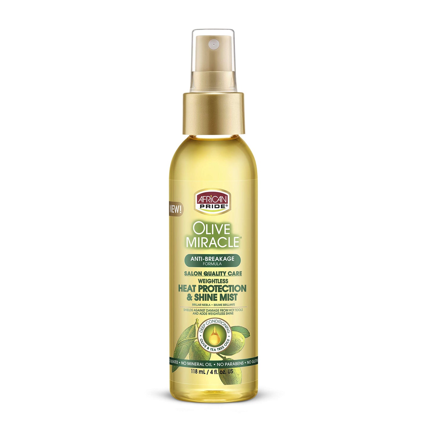 AFRICAN PRIDE Olive Miracle Weightless Heat Protection & Hair Shine Mist, Fights Humidity & Shields Against Heat Damage, Enriched with Olive & Tea Tree Oils, 4 oz