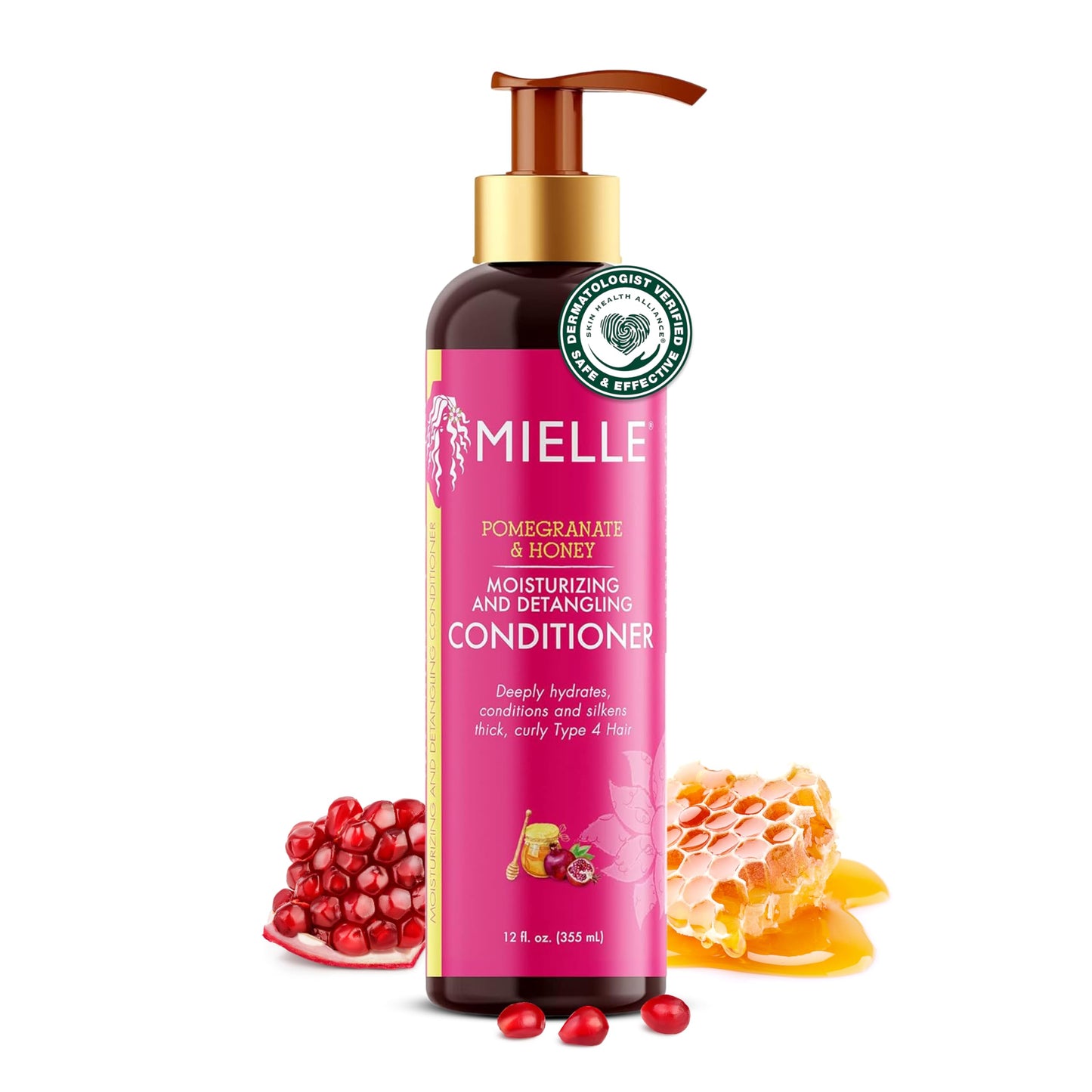 Mielle Organics Pomegranate & Honey Detangling Conditioner for Curly Hair - Deep Moisturizing Conditioner to Help Strengthen Strands, Prevents Breakage and Split Ends & Improves Hydration (12 Fl Oz)