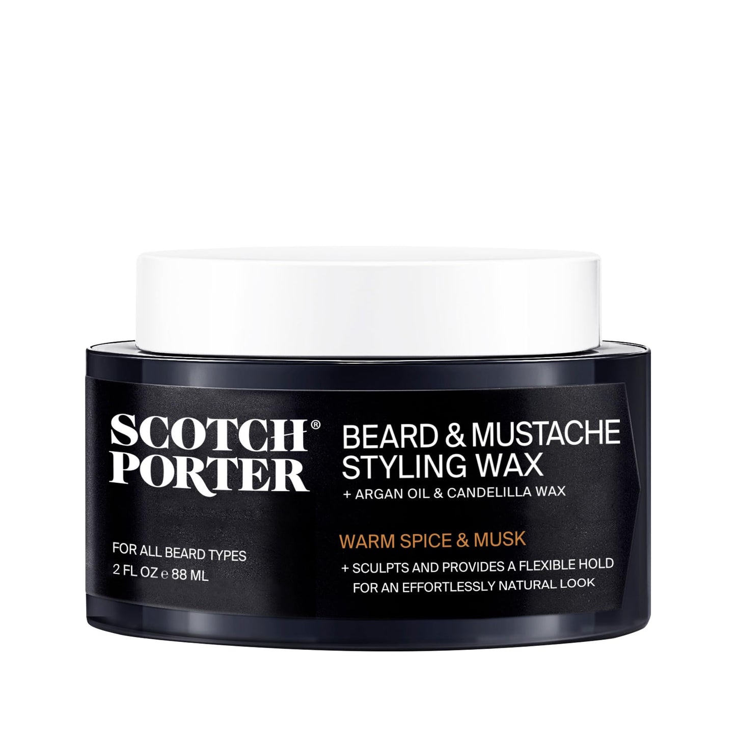 Scotch Porter Beard & Mustache Styling Wax Medium, Flexible Hold Wax Helps Shape, Style, Moisturize, Condition, Add Shine & Promote Healthy Growth to Dull, Dry, Coarse Facial Hair 2 oz.