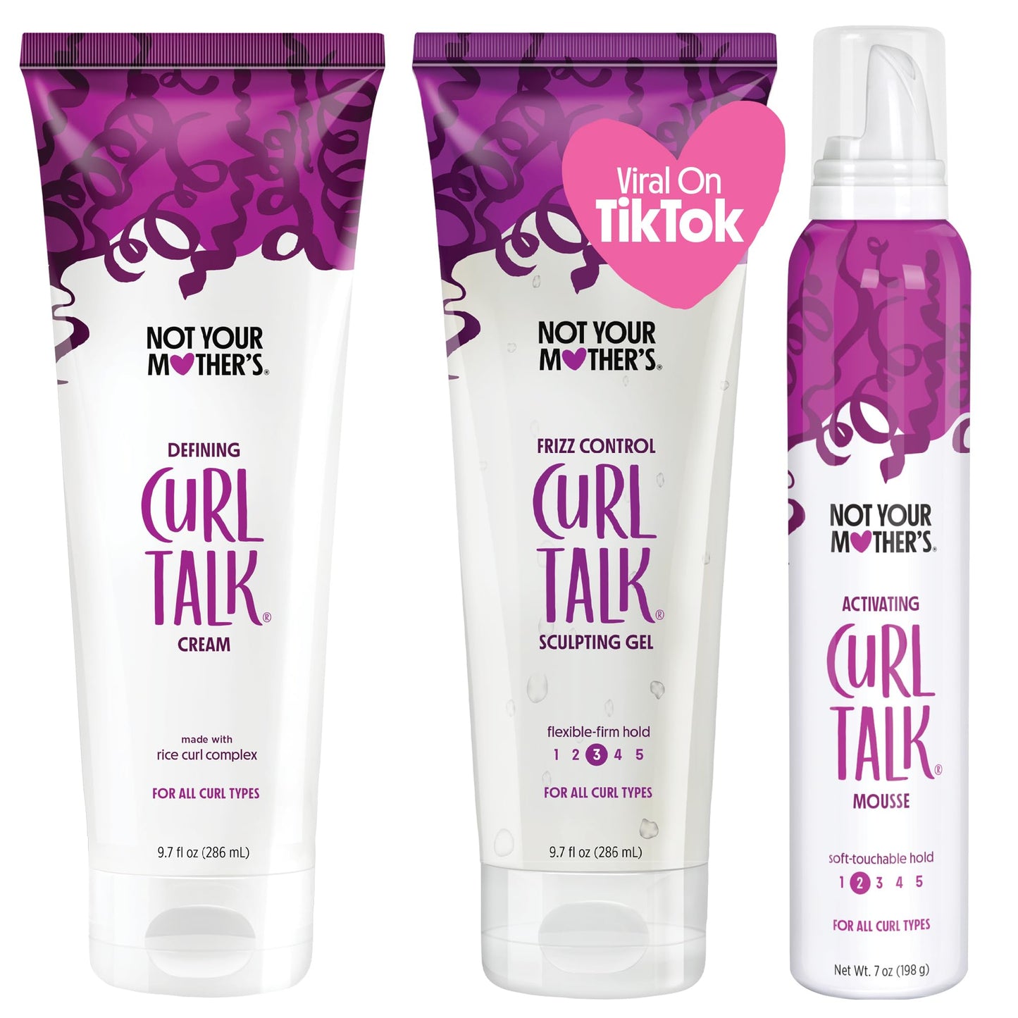 Not Your Mother's Curl Talk Defining Cream, Frizz Control Styling Gel, & Curl Activating Mousse (3-Pack) - 9.7 oz Each - Maximize Definition & Control Frizz - For All Curly Hair Types