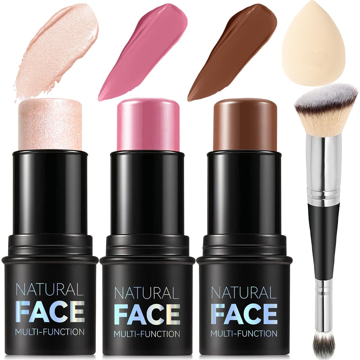 3Pcs Cream Contour Stick Makeup Kit, Shades with Highlighter, Blush and Bronzer Contour Stick for Sculpt the Cheeks, Long Lasting, Waterproof, Matte & Dewy Finish LIGHT MEDIUM(2+5+6)