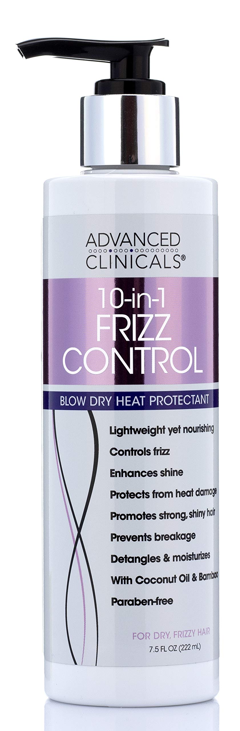 ADVANCED CLINICALS 10-in-1 Anti-Frizz Hydrating Heat Protectant Hair Cream Coconut & Bamboo Strengthen, Detangle & Smooth Dry, Damaged Hair DEA, Paraben, Sulfate-Free, Color Safe, 7.5 Fl Oz