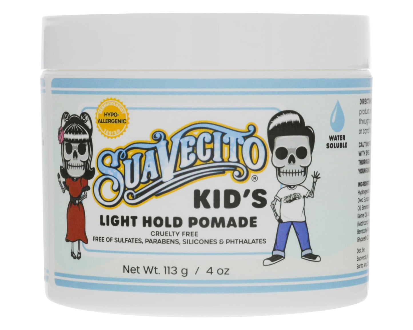 SUAVECITO Kid's Pomade Calming Chamomile Scent Light Hold 4 oz. - Water Based Flake Free Hair Gel - DERMAtologist-Tested, Hypoallergenic Formula - Free of Sulfates, Parabens, and Phthalates