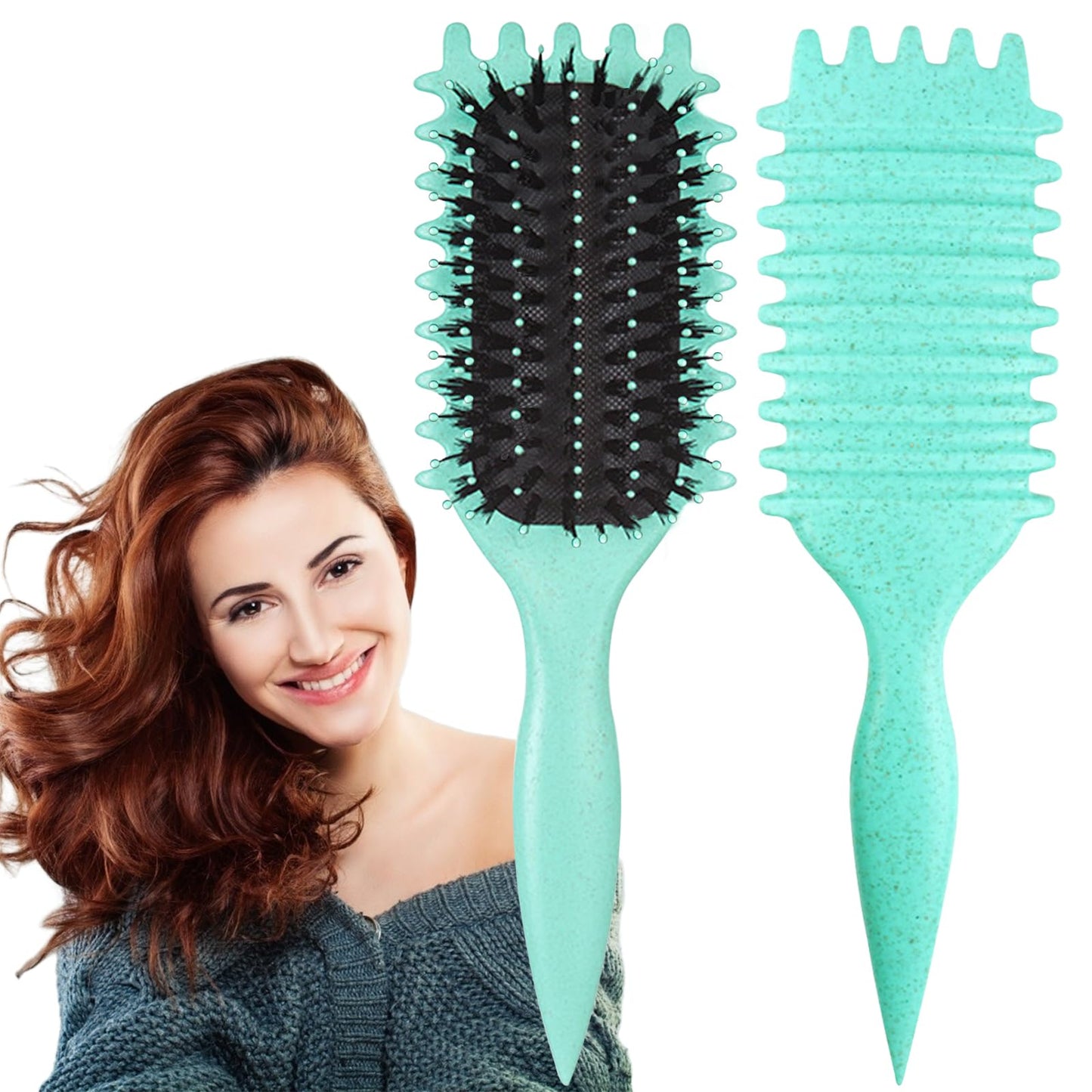 Curl Defining Brush, 1 PCS Curly Hair Brush, Brush for Curly Hair, for Combing and Shaping Men's and Women's Curls to Reduce Pulling (Green)