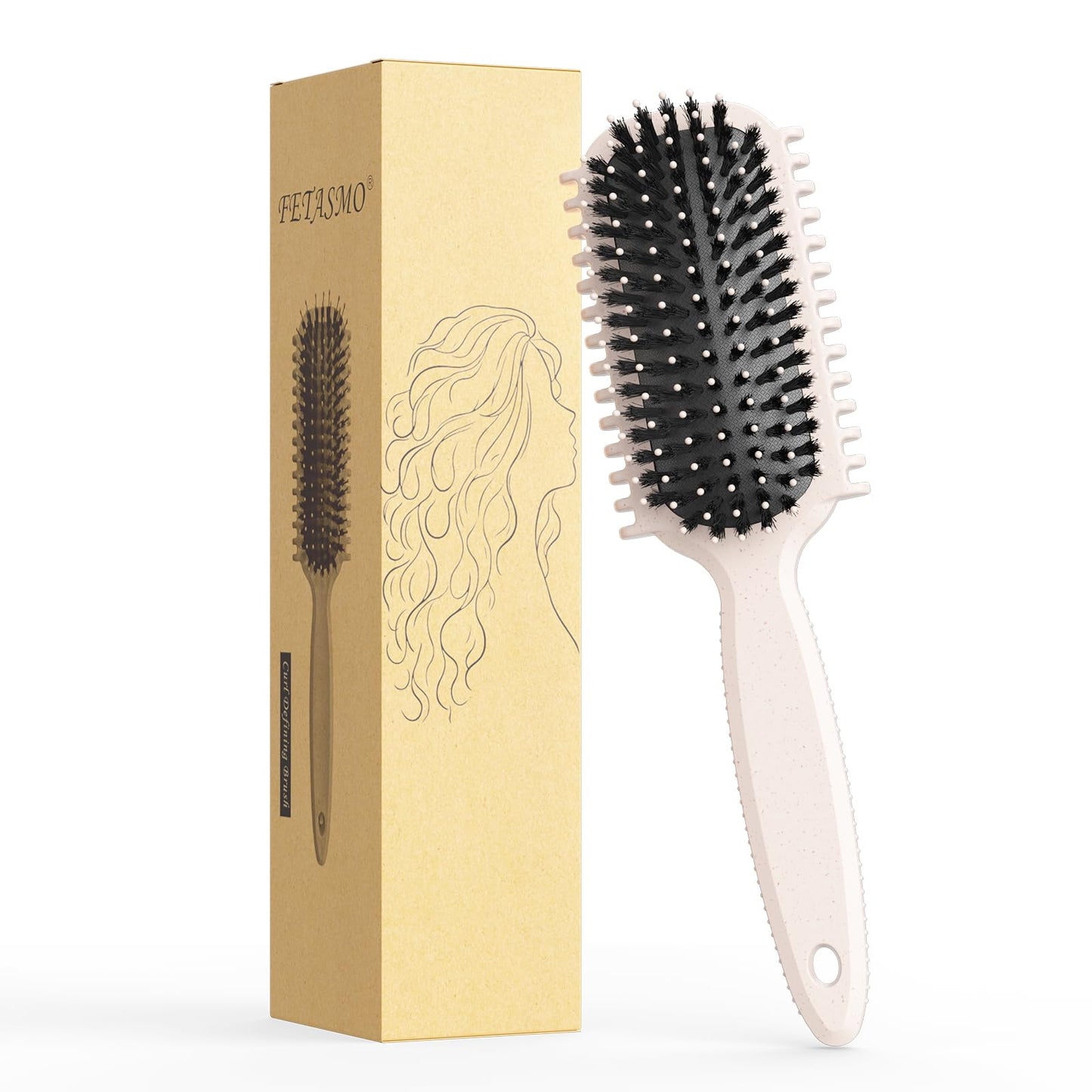 Curly Hair Brush, Curl Defining Brush, Hair Brush, Flexible, Curl Enhancing, Reduce Pulling (Beige)