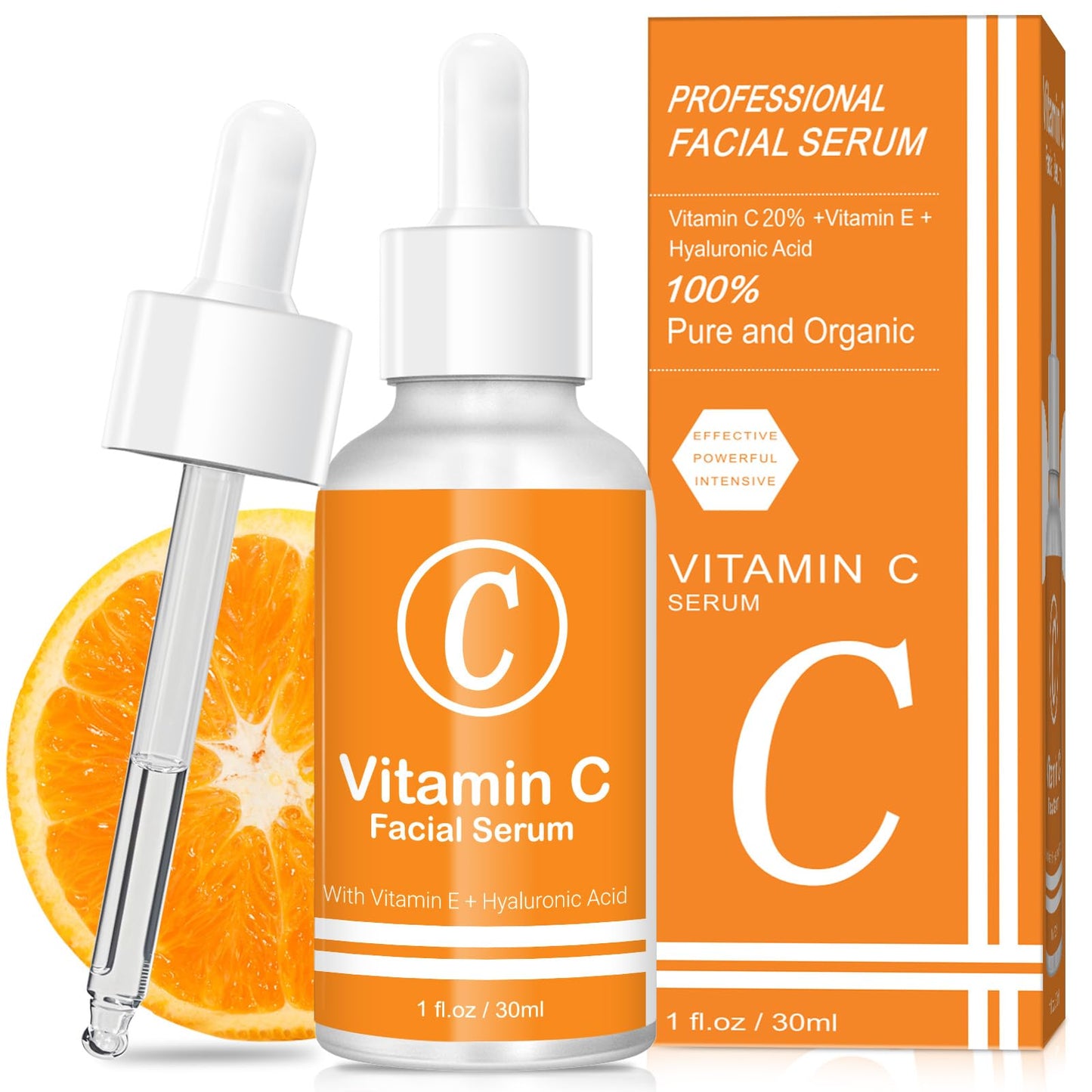 Vitamin C Serum for Face, 20% Vitamin C Brightening Serum with Hyaluronic Acid & Vitamin E, Anti-Aging, Brightening, Improve Dark Spot, Fine Lines & Wrinkles, 1 Fl Oz