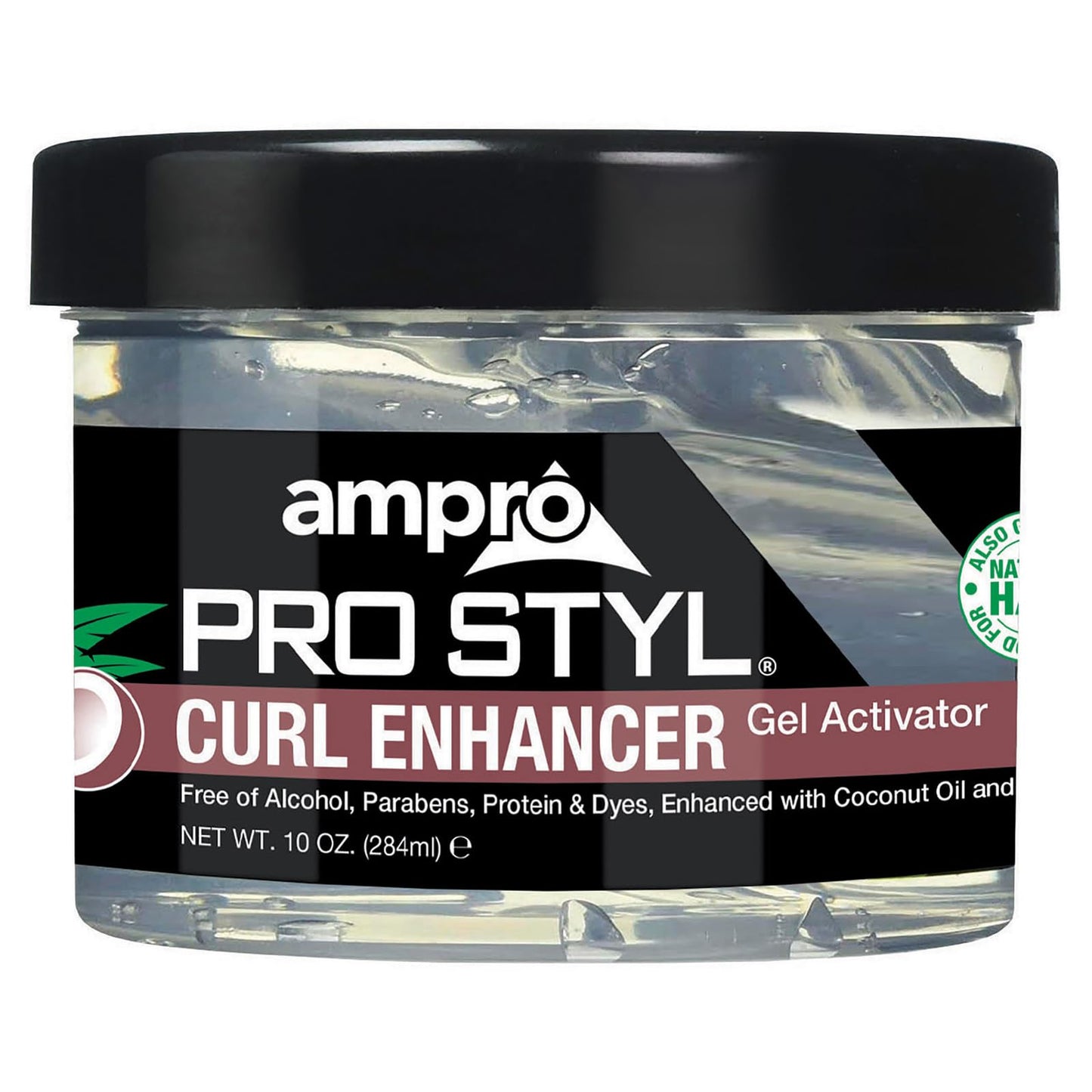 AMPRO Pro Styl Curl Enhancer - Gel Activator with Coconut Oil to Moisturize and Define Coils and Waves - Helps Protect and Hydrate Hair Shaft - Tames and Adds Shine to Tresses - Regular - 10 oz